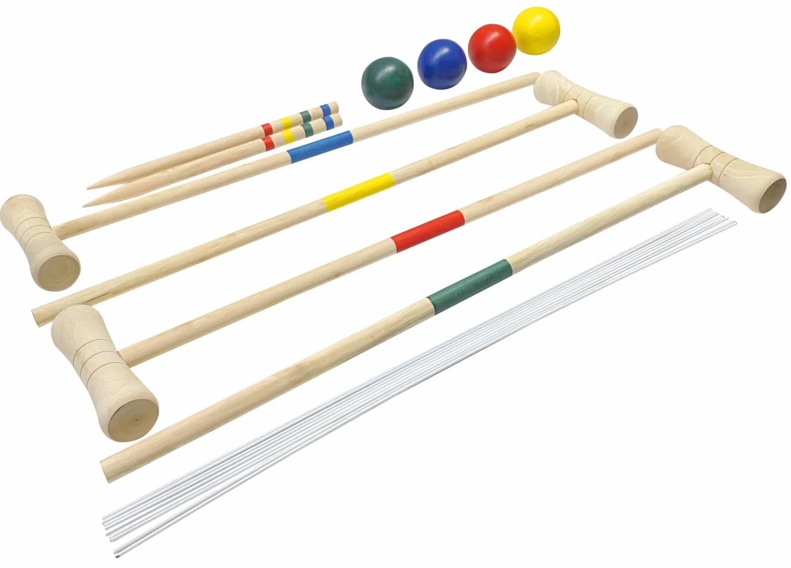 Ensemble de croquet en bois pour 4 joueurs – Jeu de jardin traditionnel pour enfants et adultes – Comprend des maillets, des balles, des cerceaux et des bâtons – Parfait pour s'amuser en famille, les