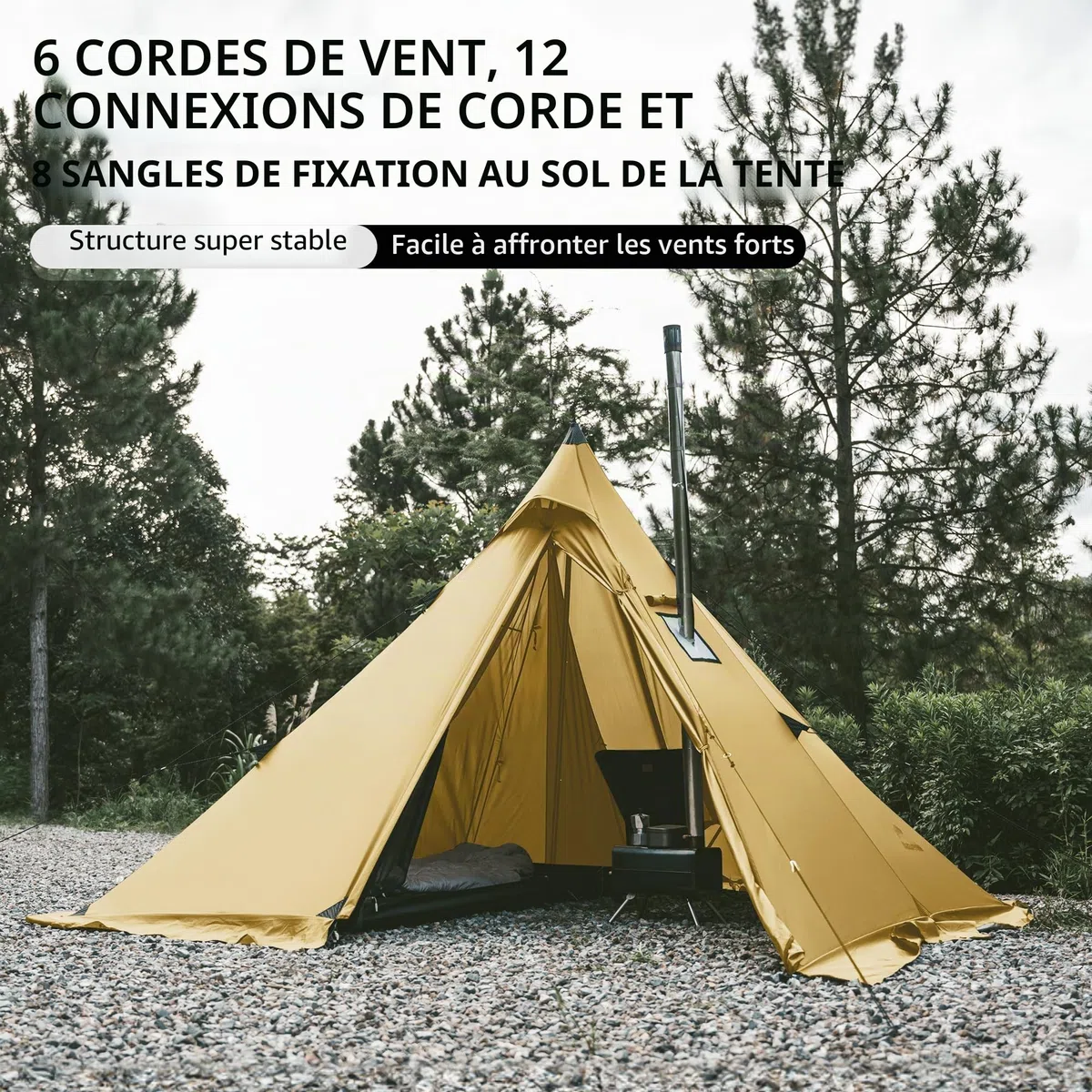 Naturehike Ranch Fire Thermotente 2-4 Personnes Pyramide 4 Saisons Tente Tipi avec Connexion pour Poêle Imperméable Anti-Vent Tente de Camping d'Hiver pour les Voyages d'Hiver et le Chauffage