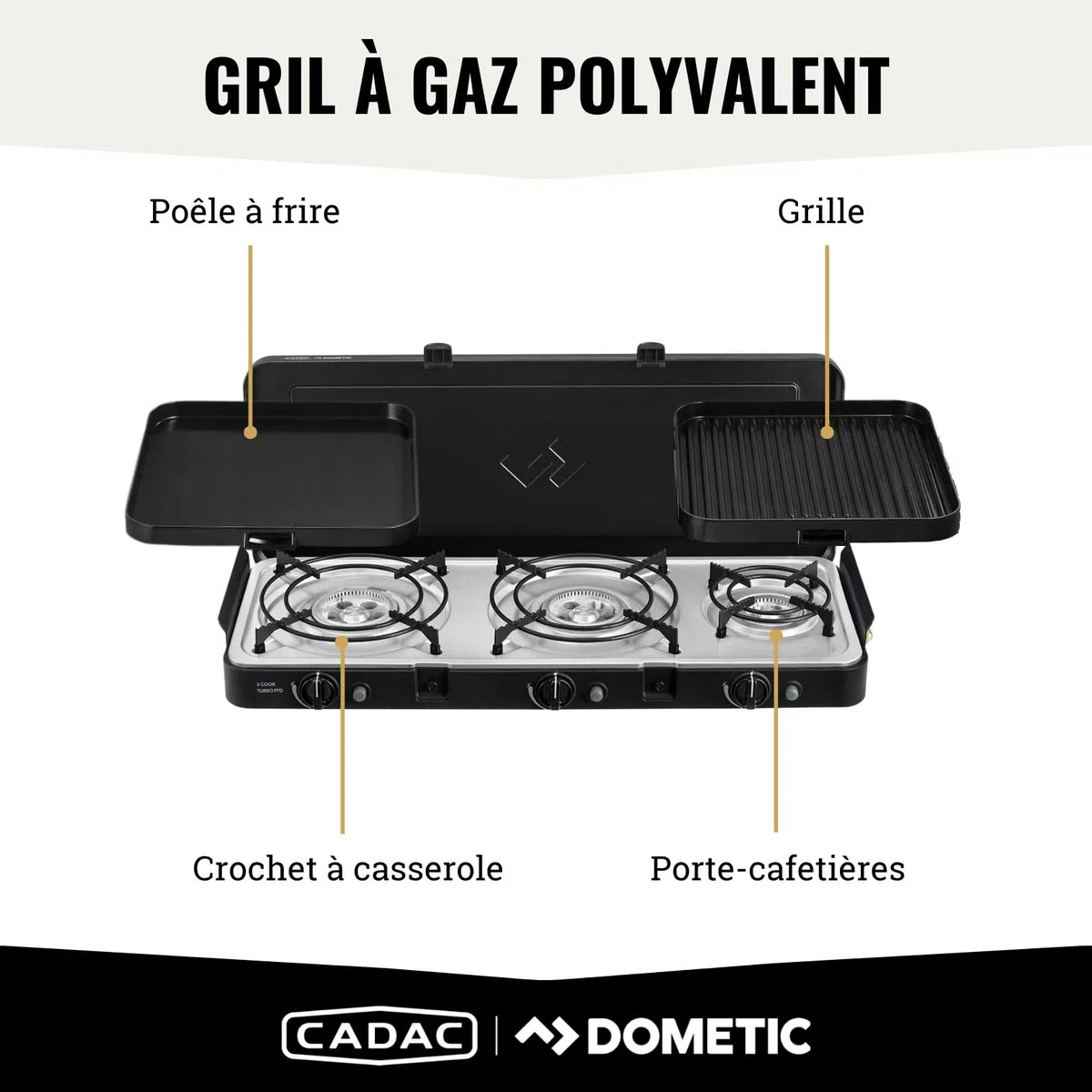 CADAC - 3 Cook Turbo FFD Deluxe - barbecue - Barbecues portables - Surface de cuisson en acier inoxydable - Incl. Housse de protection - Camping - Les incontournables du barbecue - Noir