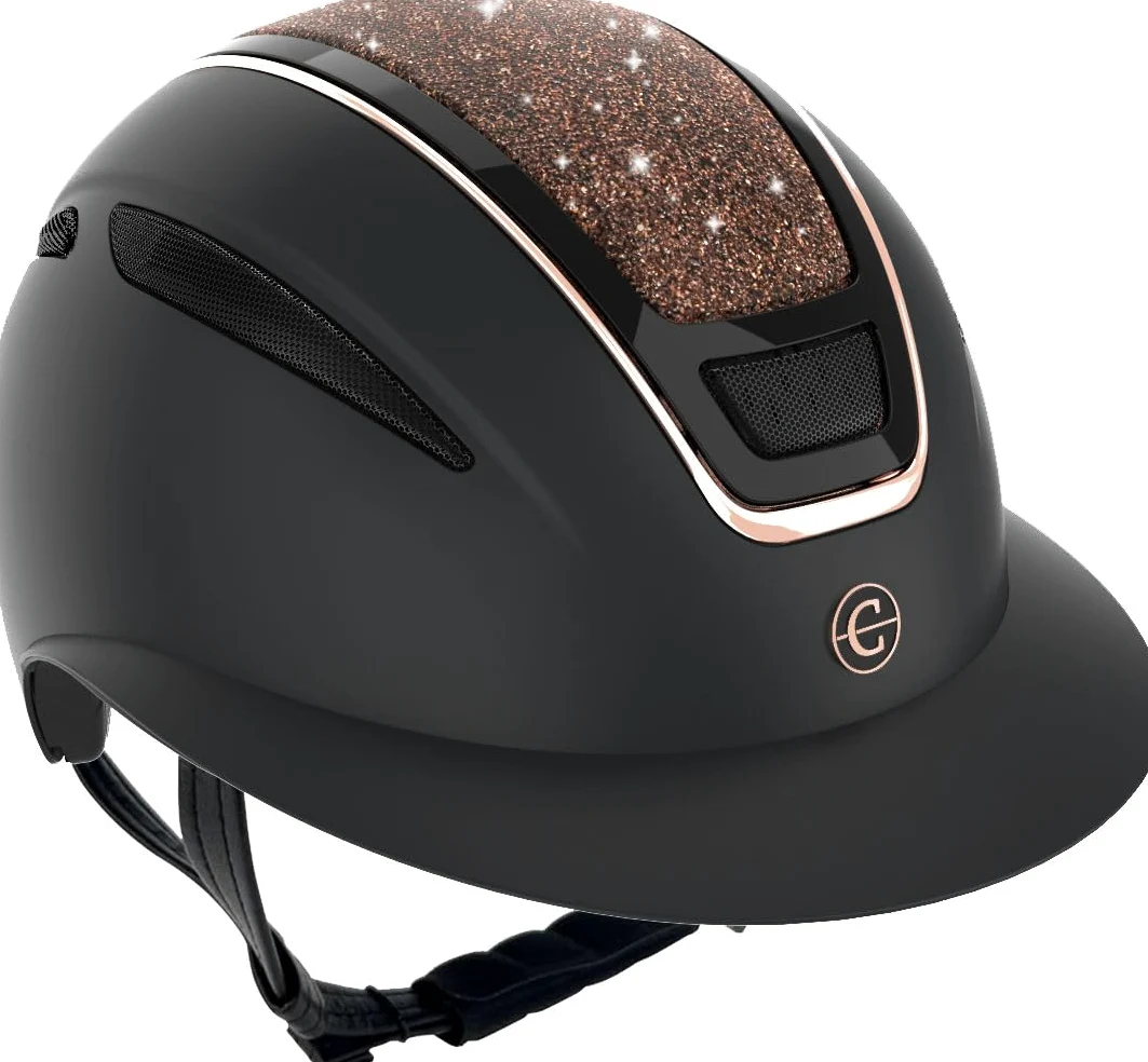 Covalliero Casque d'équitation Elite Polo Femme Enfant Résistant aux Chocs Visière Ventilation Système Disc Or Rose 56-58 cm