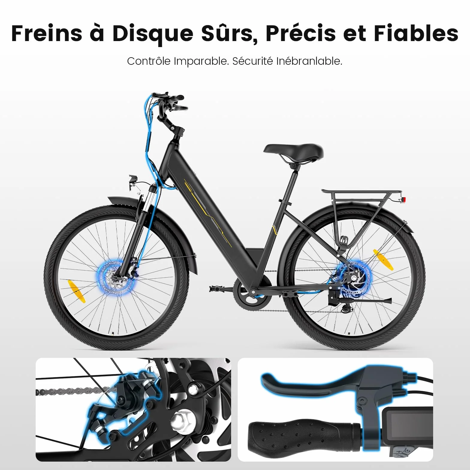 Vélo Électrique 27,5", Moteur 250W, Batterie 36 V 15,6 Ah Amovible, Autonomie Jusqu’à 100 km, 7 Vitesses, Écran LCD, Assistance 25 km/h, Charge Max 120 kg, Modèle Mixte E-Bike
