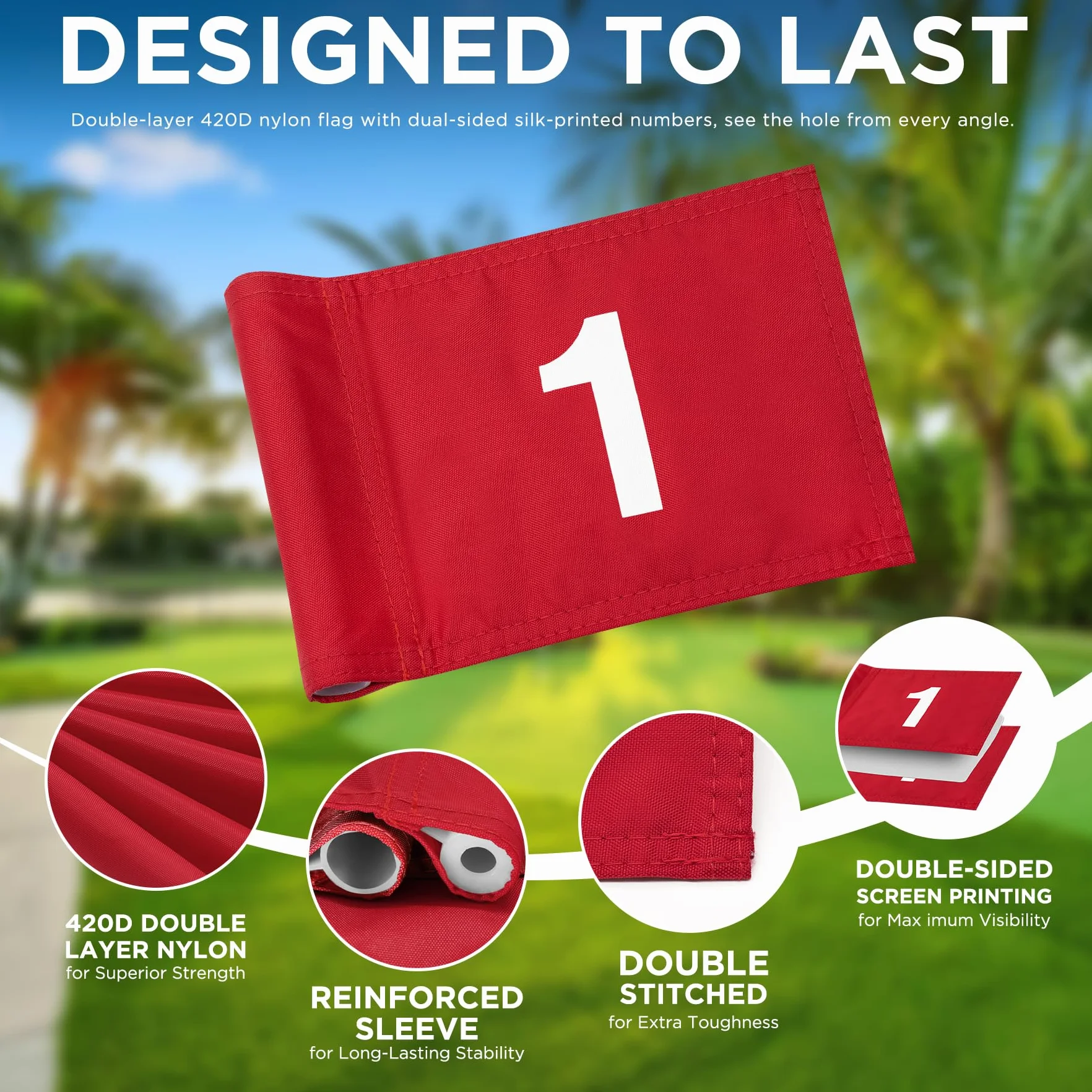 KINGTOP Drapeau de Pratique au Putting Vert, Drapeaux de Golf portatifs Blanc/Rouge en Option avec numéro 1, 2, 3 Disponibles, 4 Pack- Red Flags #1,2,3,4