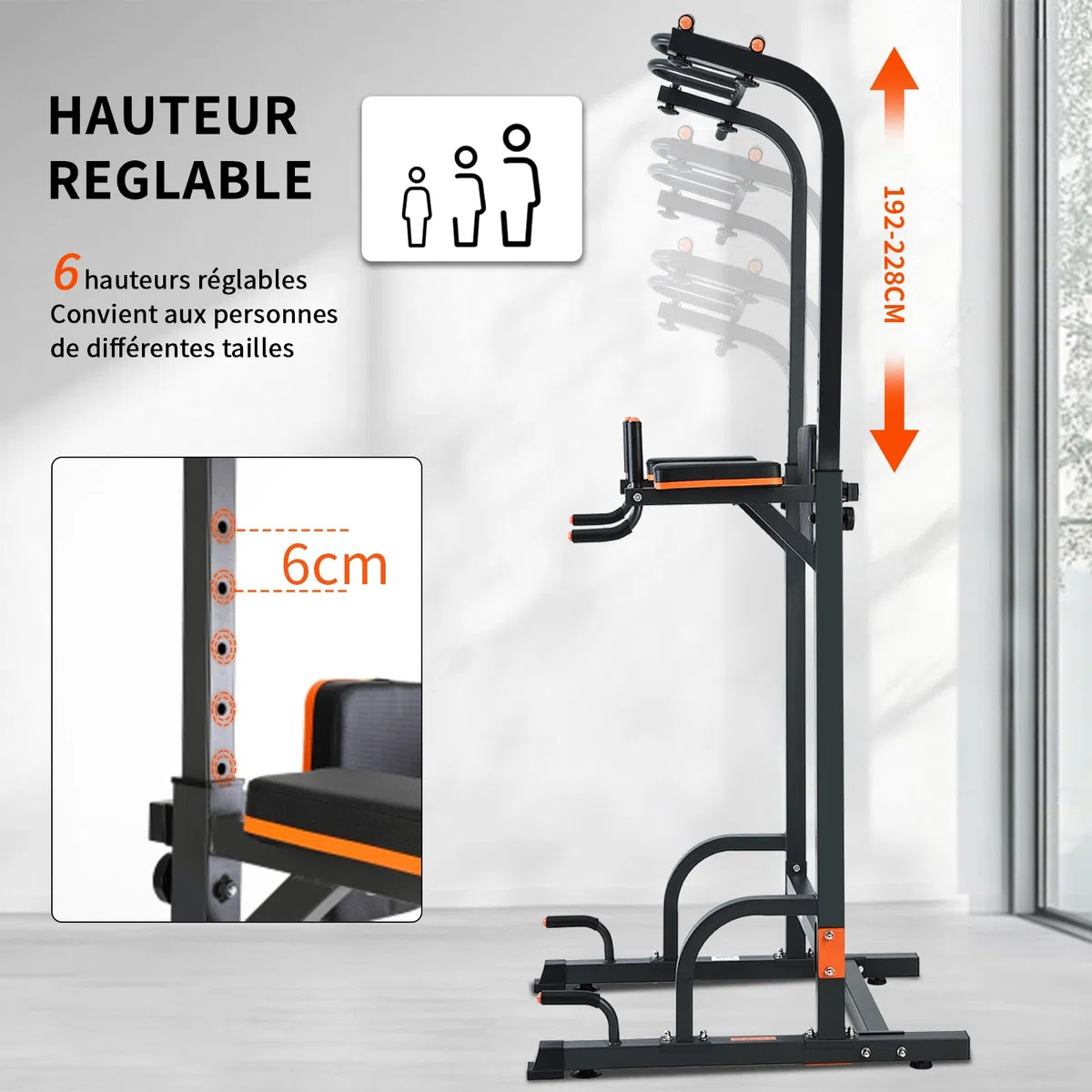 ISE Power Tower Barre de Traction Chaise Romaine Hauteur Réglables Multifonction Dips Abdominaux Station de Musculation Entraînement à Domicile, Accoudoirs, Fitness, Chaise Romaine Musculation