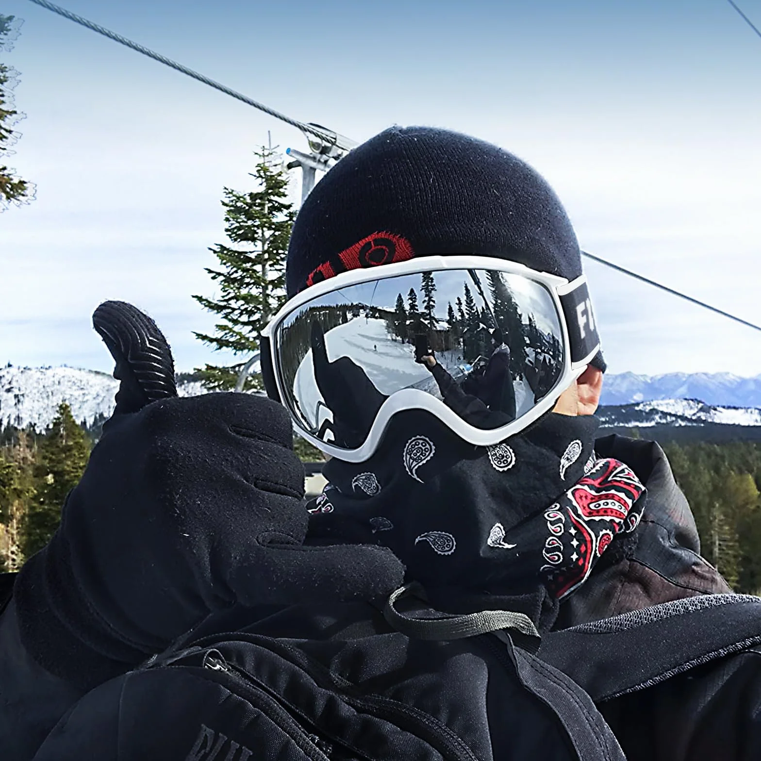 Findway Lunette de Ski,Masque de Ski Lunettes de Ski pour Adulte Homme Femme Jeunesse Junior OTG Masques de Snowboard, Anti buée, 100% Anti-UV pour Sports Hiver