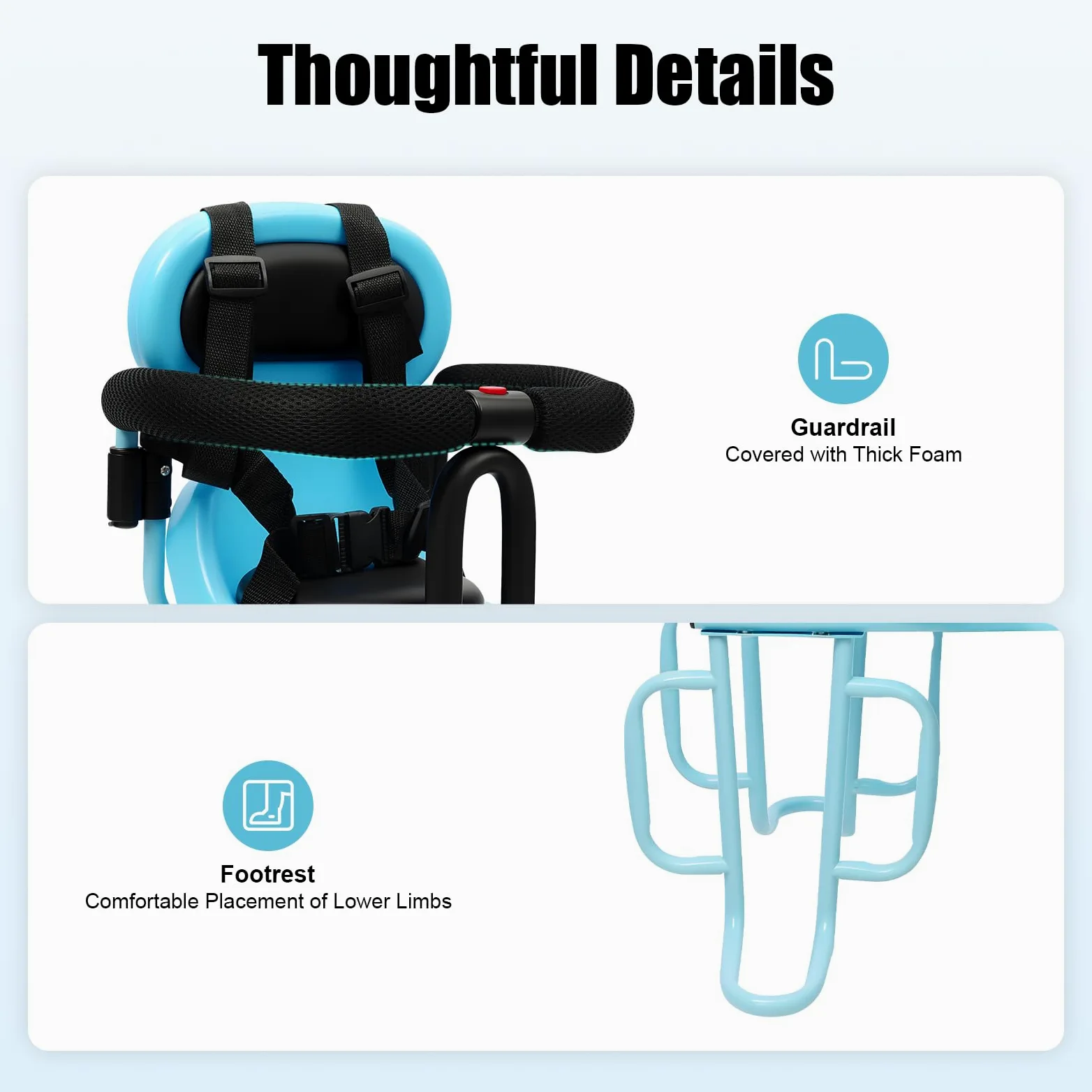 Siège de vélo arrière pour enfant avec ceinture de sécurité pour enfants de 6 mois à 6 ans, design amovible, convient à la plupart des vélos
