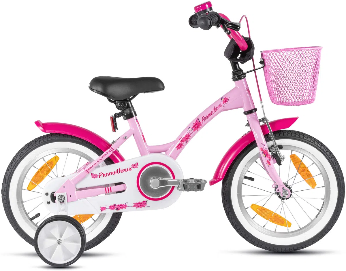 PROMETHEUS BICYCLES Velo Enfant 4 Ans - vélo Fille 14 Pouces a Roulette pour 3 a 5 Ans - Petite Princesse en Rose