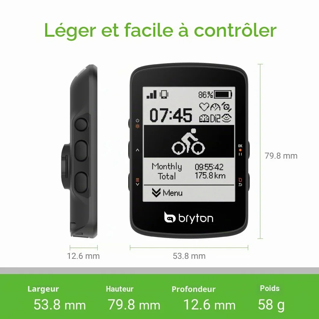 Bryton Rider 460 Compteur GPS Vélo 2,6 Pouces LCD, Assistance de Navigation Innovante, Compatible avec Vélos Électriques et Radar Vélo, Autonomie 32h, Bluetooth Ant, Étanche