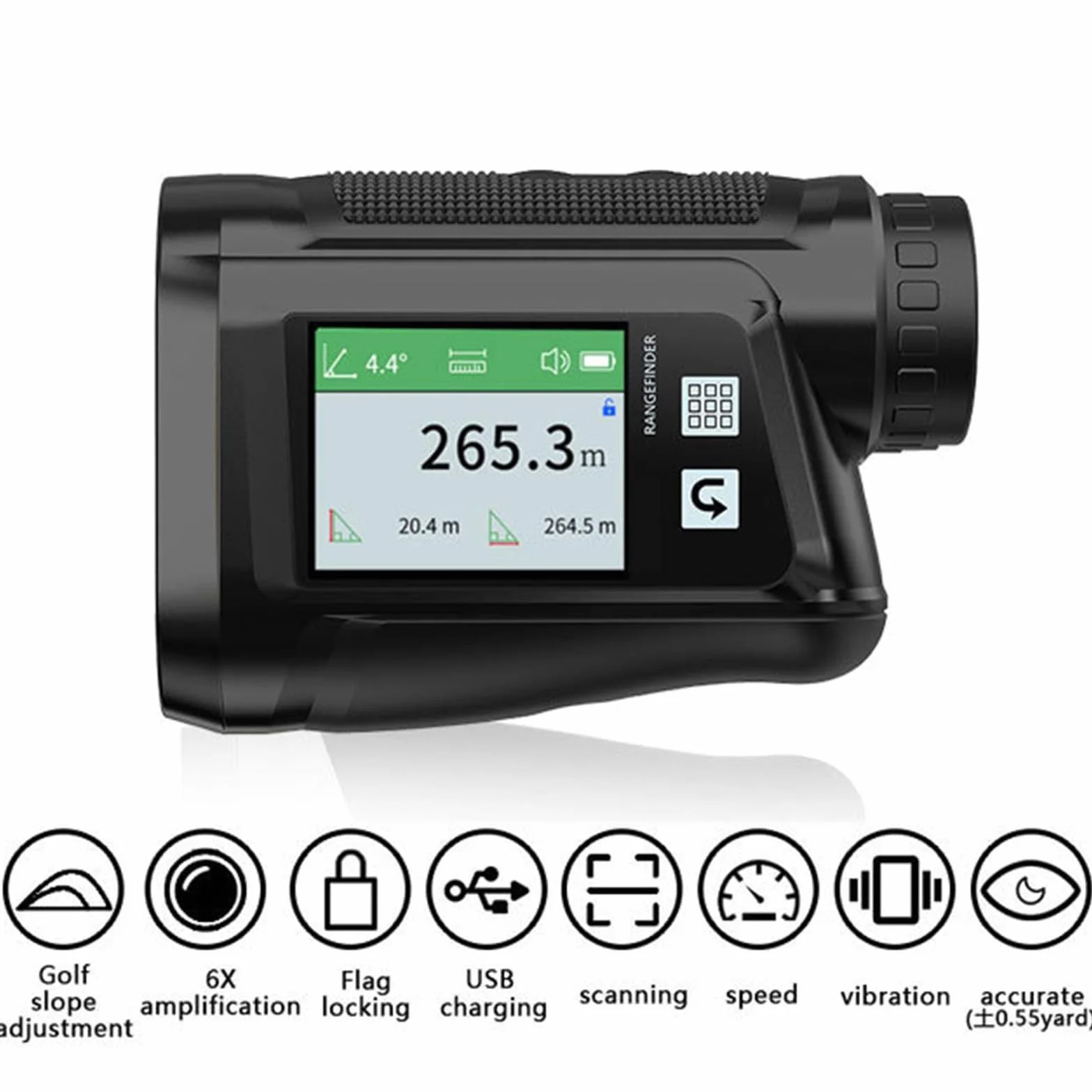 Télémètre de golf avec écran tactile couleur LCD HD, étanchéité IP54, fonction vocale, charge de type C