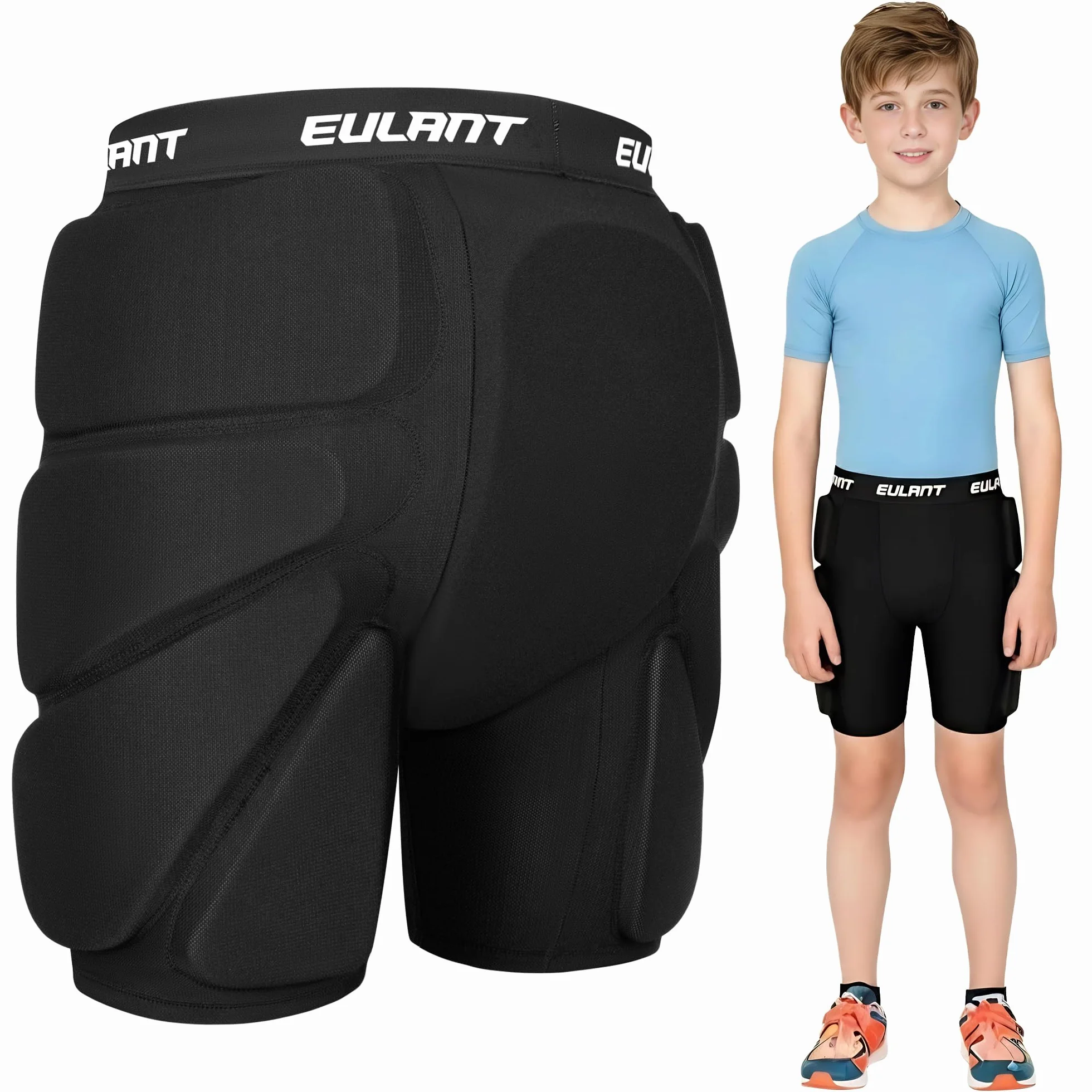 EULANT Short de Protection Rembourré pour Snowboard/Ski/Patinage sur Glace/Ski à roulettes/Vélos/Skate, Protection Hip Pad, Coussinets de Protection 3D pour Hanche / Cul / Coccyx