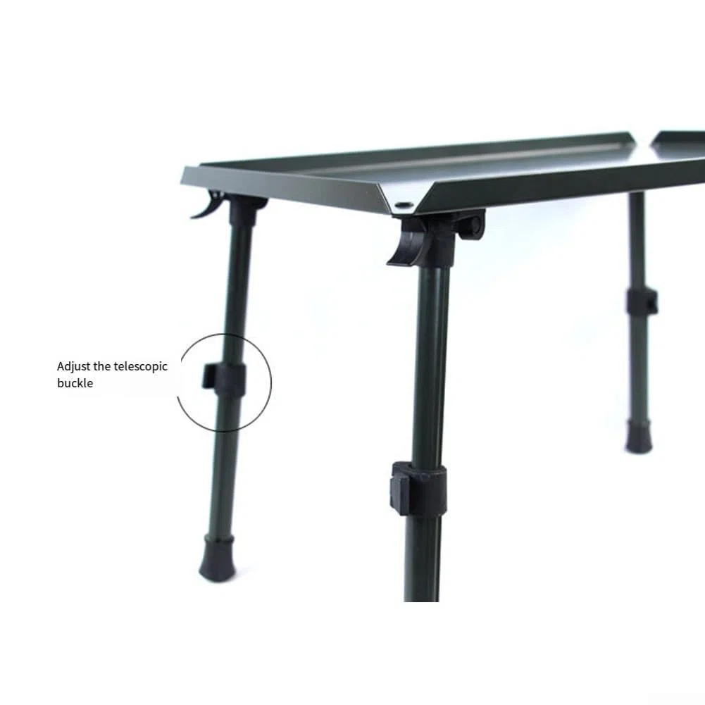 Table de bivouac pour pêche à la carpe verte avec pieds réglables en alliage d'aluminium, table de tente pliable en plastique pour les pêcheurs à la ligne, équipement léger et portable de 34,5 x 26 cm