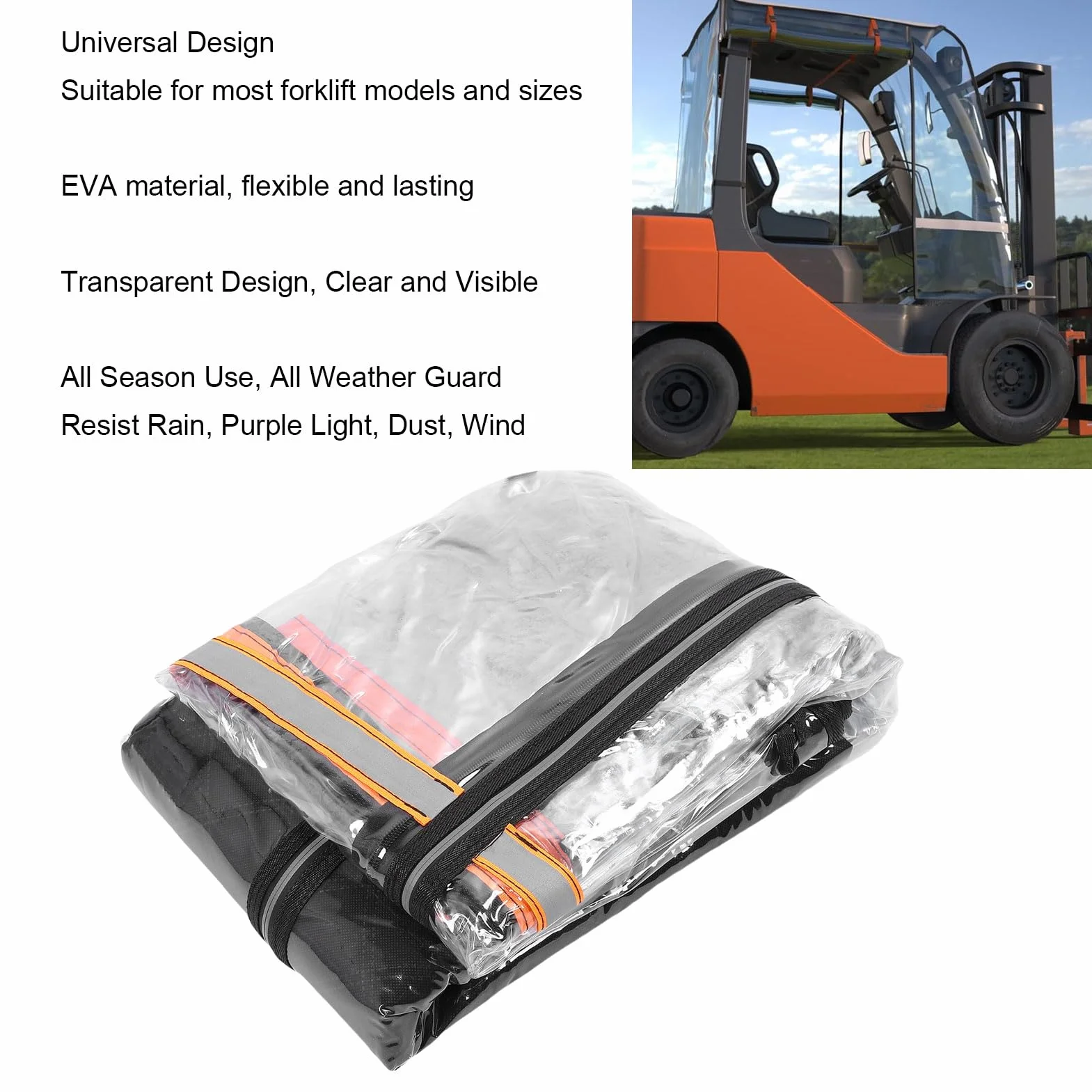 Walfront Housse de Pluie pour Chariot élévateur, Universelle, Transparente, EVA, Protection contre les Intempéries, pour Chariots élévateurs jusqu'à 6 000 Lb, avec Fermeture éclair,