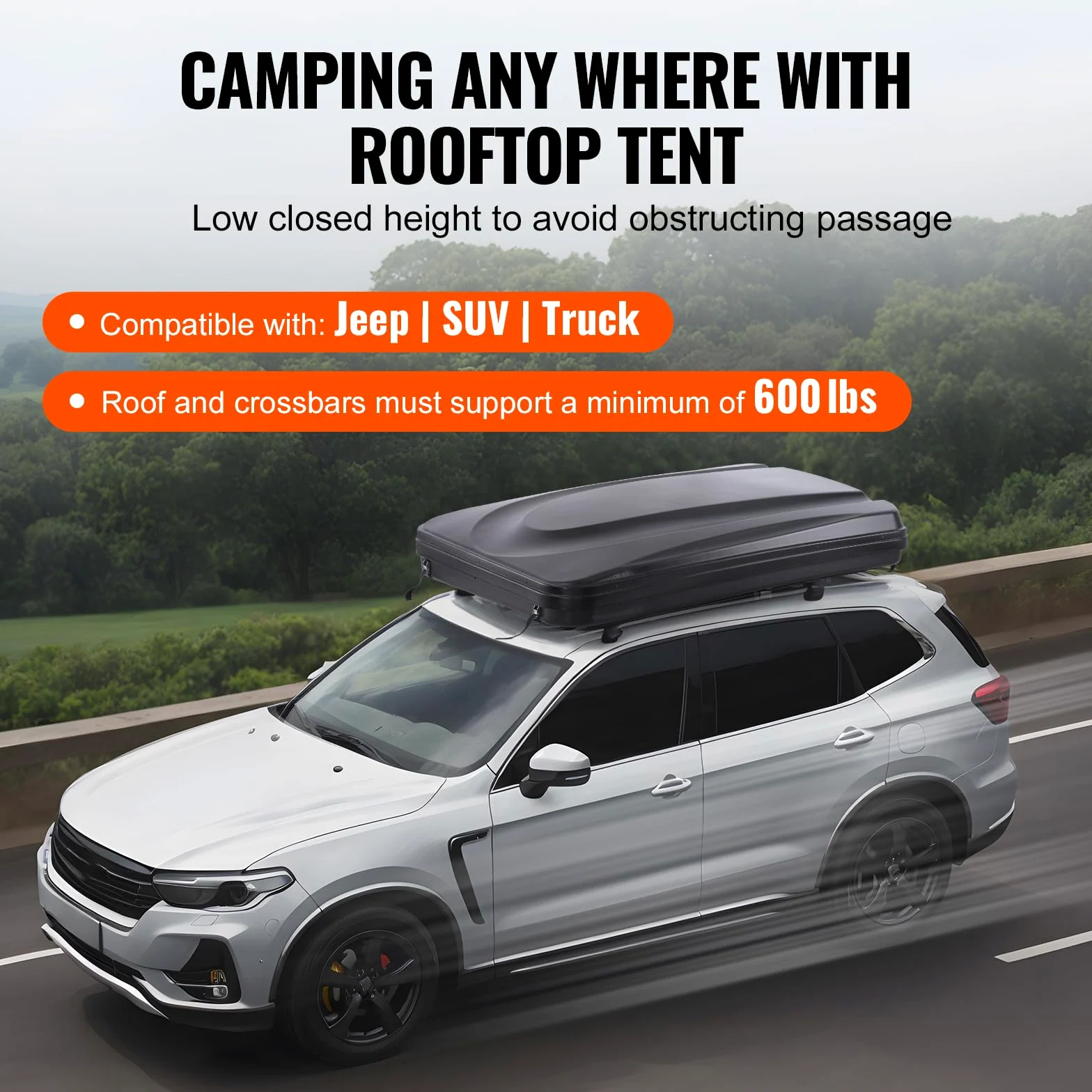 VEVOR Tente de Toit pour 2-3 Personnes, Tente de Camping pour Véhicules Pliable et Imperméable, avec Échelle Télescopique, Matelas et Housse, pour Jeep SUV Pick-up Camion Voitures, Voyage