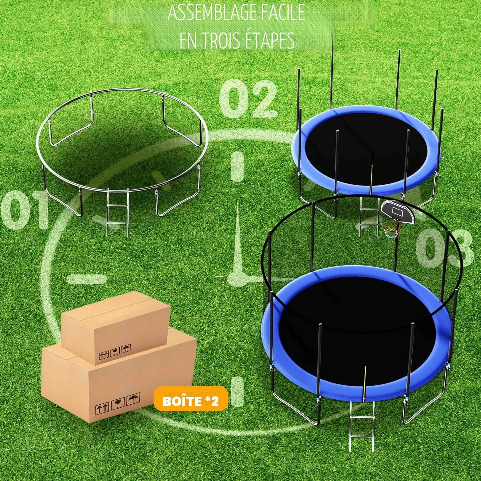 Trampoline d'extérieur 305/366 cm avec panier de basket-ball, échelle et revêtement antirouille - Charge maximale 200/272 kg