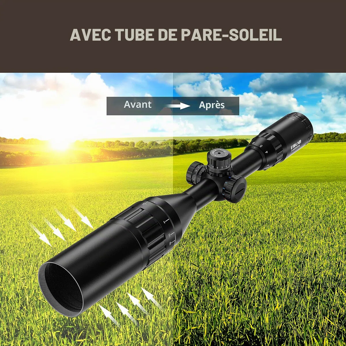ESSLNB Lunette De Visee 3-9X50mm avec Parasol Tube et Télémètre Rouge Vert Bleu 3 Luminosité Réglages Viseur Point Rouge pour 20mm/22mm Weaver/Picatinny Rail Mount pour Chasse