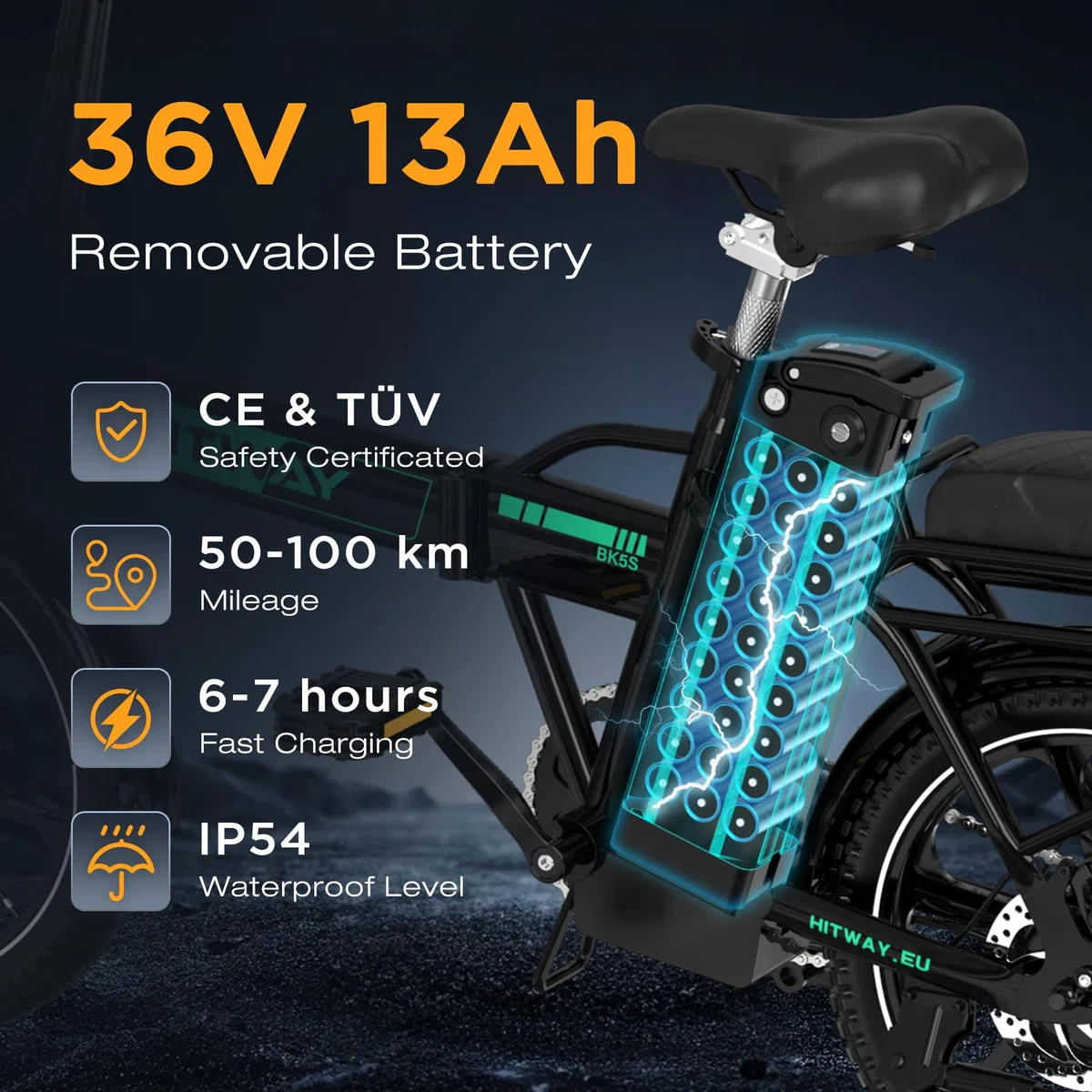 HITWAY Vélo Électrique Pliable 16", 36V 13Ah Batterie Amovible E-Bike,pedelec