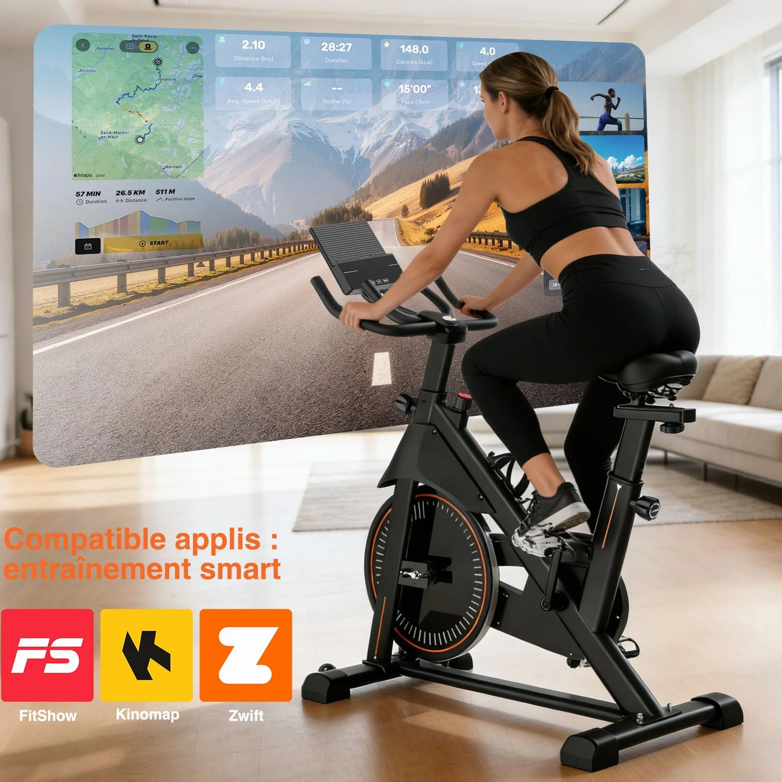 DH FitLife Vélo d’appartement ergomètre | Hometrainer silencieux à résistance magnétique | Capteur de pouls & APP | Guidon amélioré, écran/moniteur | 150–195 cm