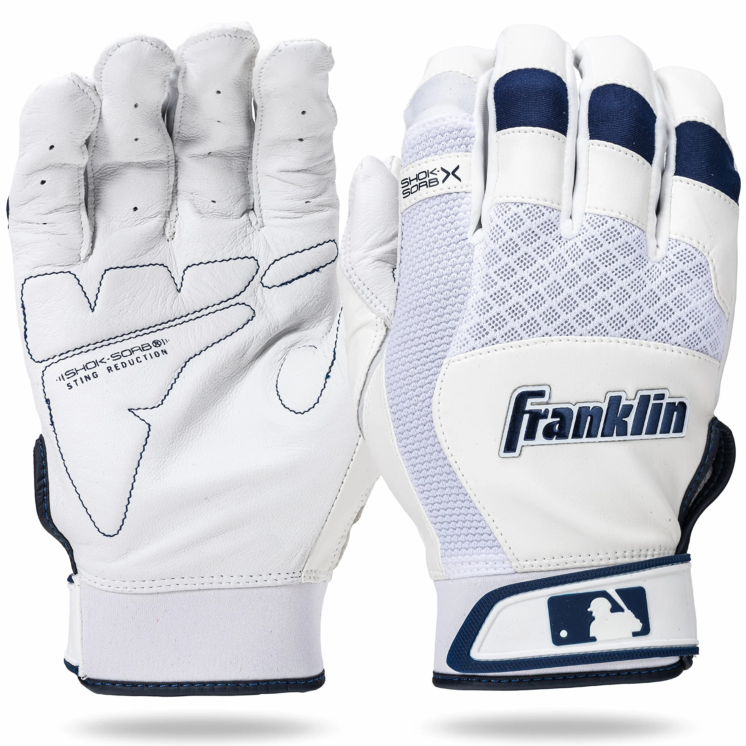 Franklin Sports MLB Shok-Sorb X Gants de frappeurs pour Baseball + Softball – Paire de Gants rembourrés Anti-piqûres pour Adultes et Jeunes – Plusieurs Couleurs et Tailles