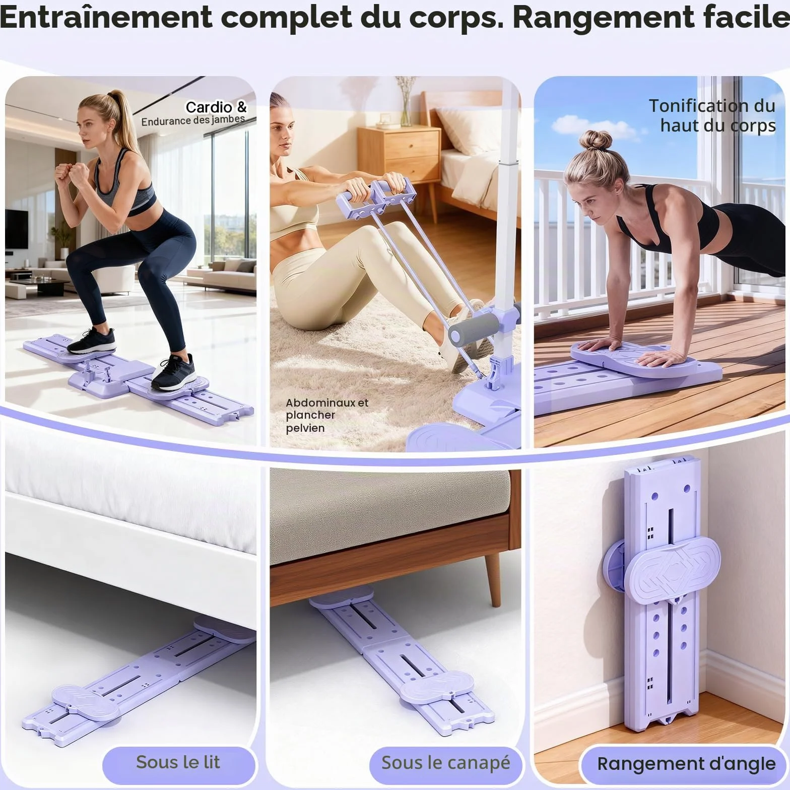 Kit Pilates Reformer, Machine à Ski 5 en 1, Planche de Pilate Pliable, Appareil Abdominaux, Push up Board, Poignées Amovibles avec Support Téléphone, pour le Renforcement du Core, Fessiers, Bras
