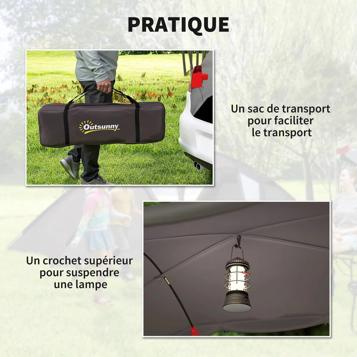 Outsunny Tente de Camping familiale pour 4-6 Personnes, Tente Tunnel imperméable 3000 mm avec 2 Portes, fenêtres, Sac de Transport, Tapis de Sol pour Camping Voyage randonnée Jardin, Noir