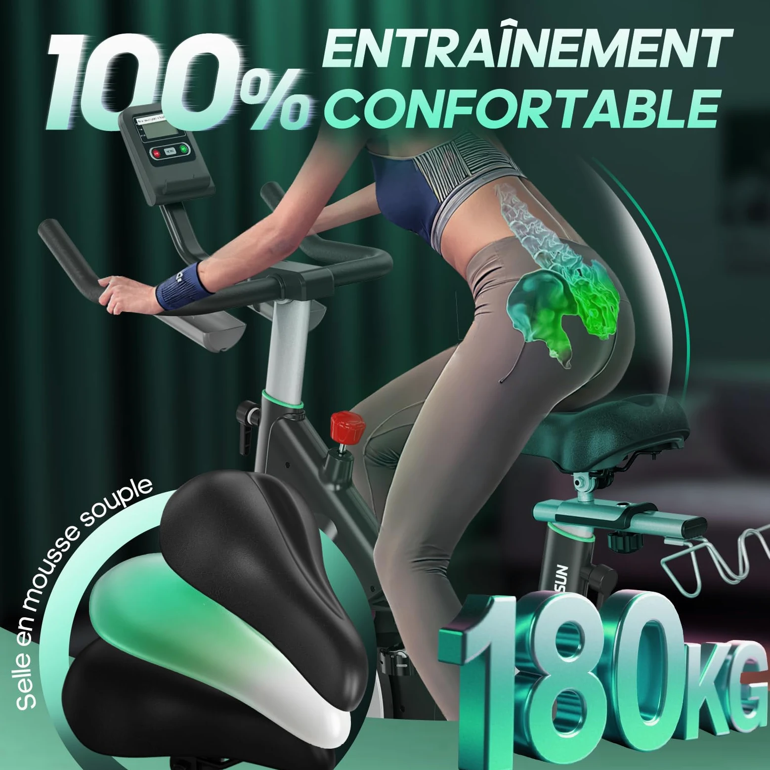 Vélo d'Appartement, DMASUN Velo d Appartement avec Résistance Magnétique Renforcée, Volant d'inertie lourd, Velo Appartement Ultra-Silencieux avec Support d'Haltères, Siège Confortable, Capacité 180KG