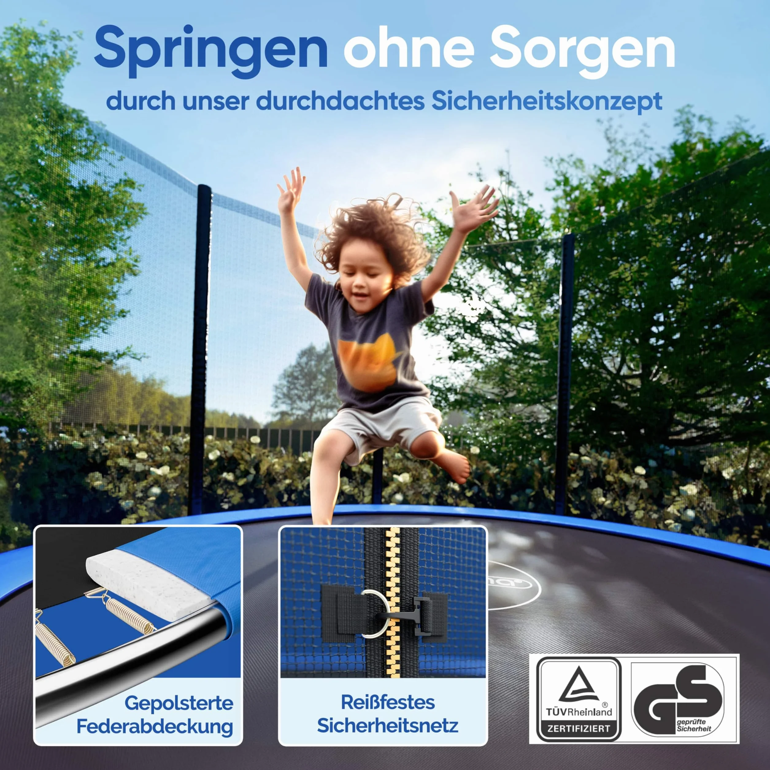 Monzana Trampoline certifié TÜV SÜD GS Set Complet Filet de sécurité Échelle Protection des Bords Extérieur Enfants