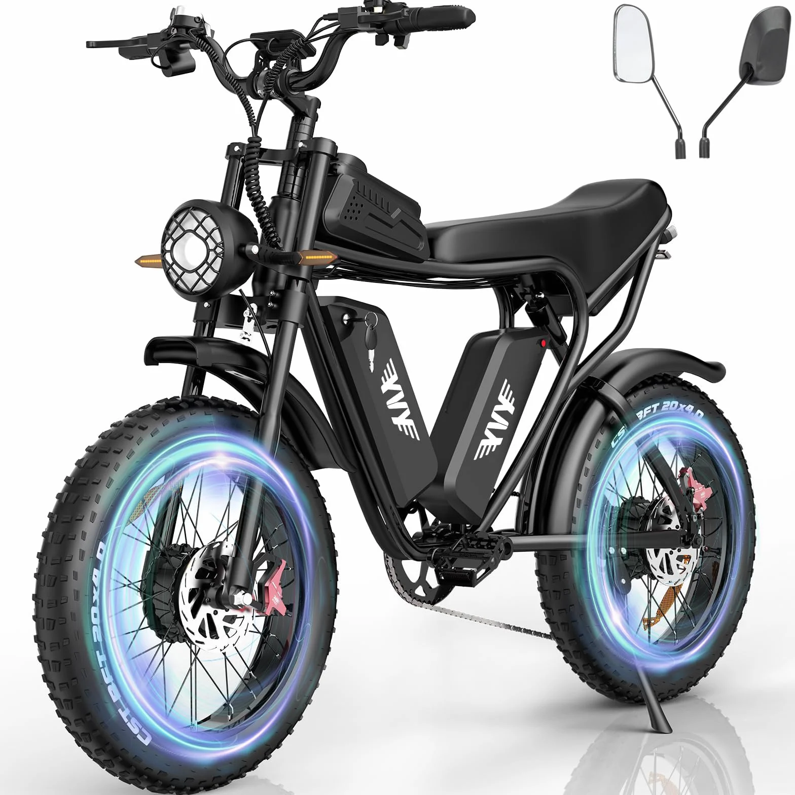 YVY Vélo Électrique, Batterie Amovible 20/40Ah, Autonomie 120km/150km/300km, Fat Bike Électrique, VTT Électrique 7 Vitesses, E-Bike Double Suspension, Double Disque, Écran LCD