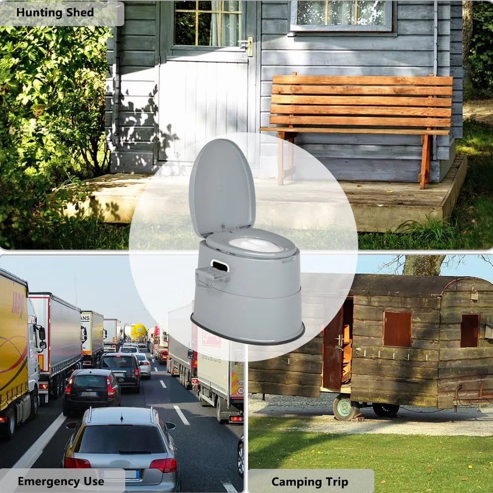 Bonnlo Toilettes de camping Toilettes de voyage portables, Seau intérieur amovible Toilette mobiles Avec siège, couvercle et support de papier toilette, pour le camping，gris