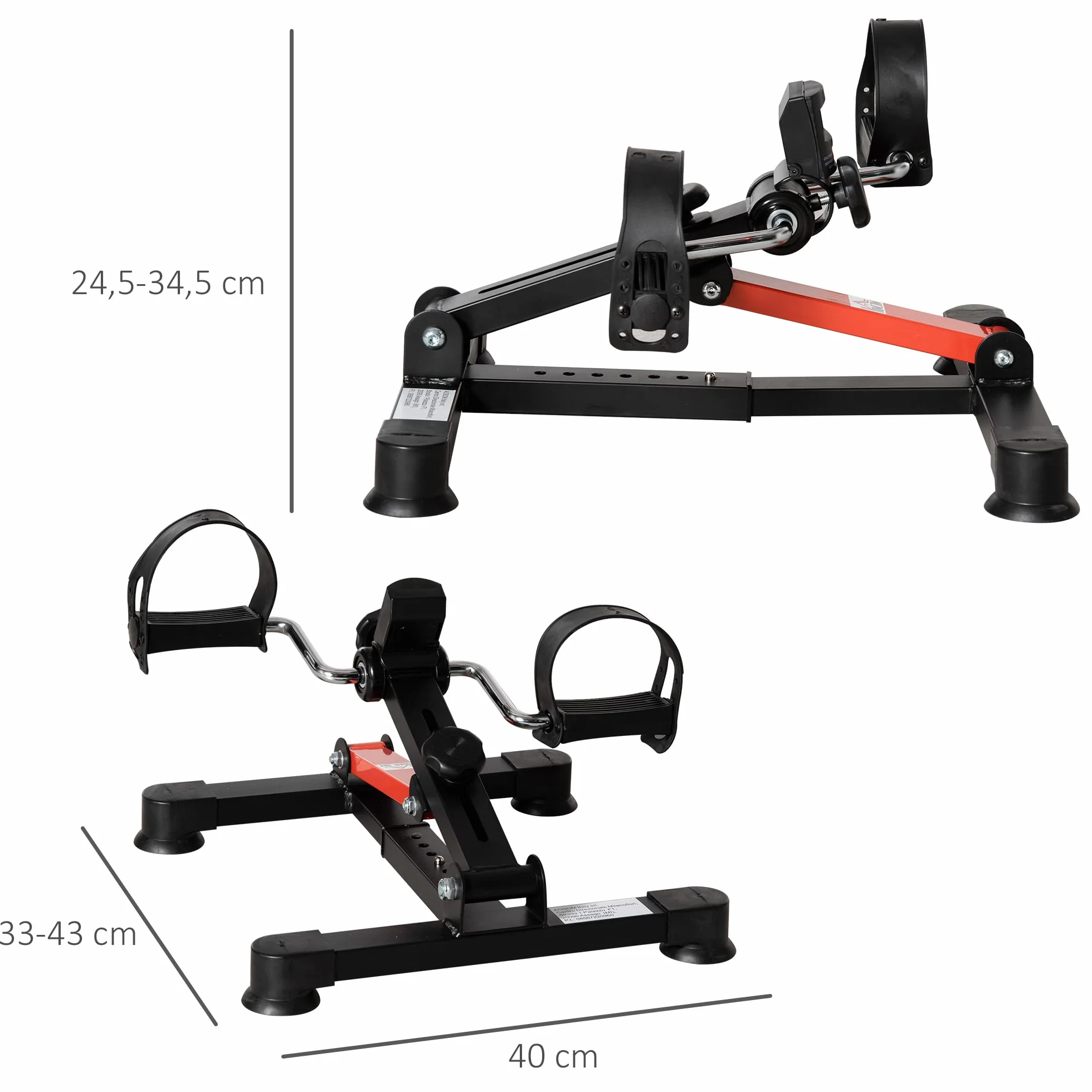 HOMCOM Pédalier d'appartement mini vélo d'appartement avec résistance réglable, écran LCD, hauteur et largeur réglables, pour entraînement des bras et des jambes, acier noir