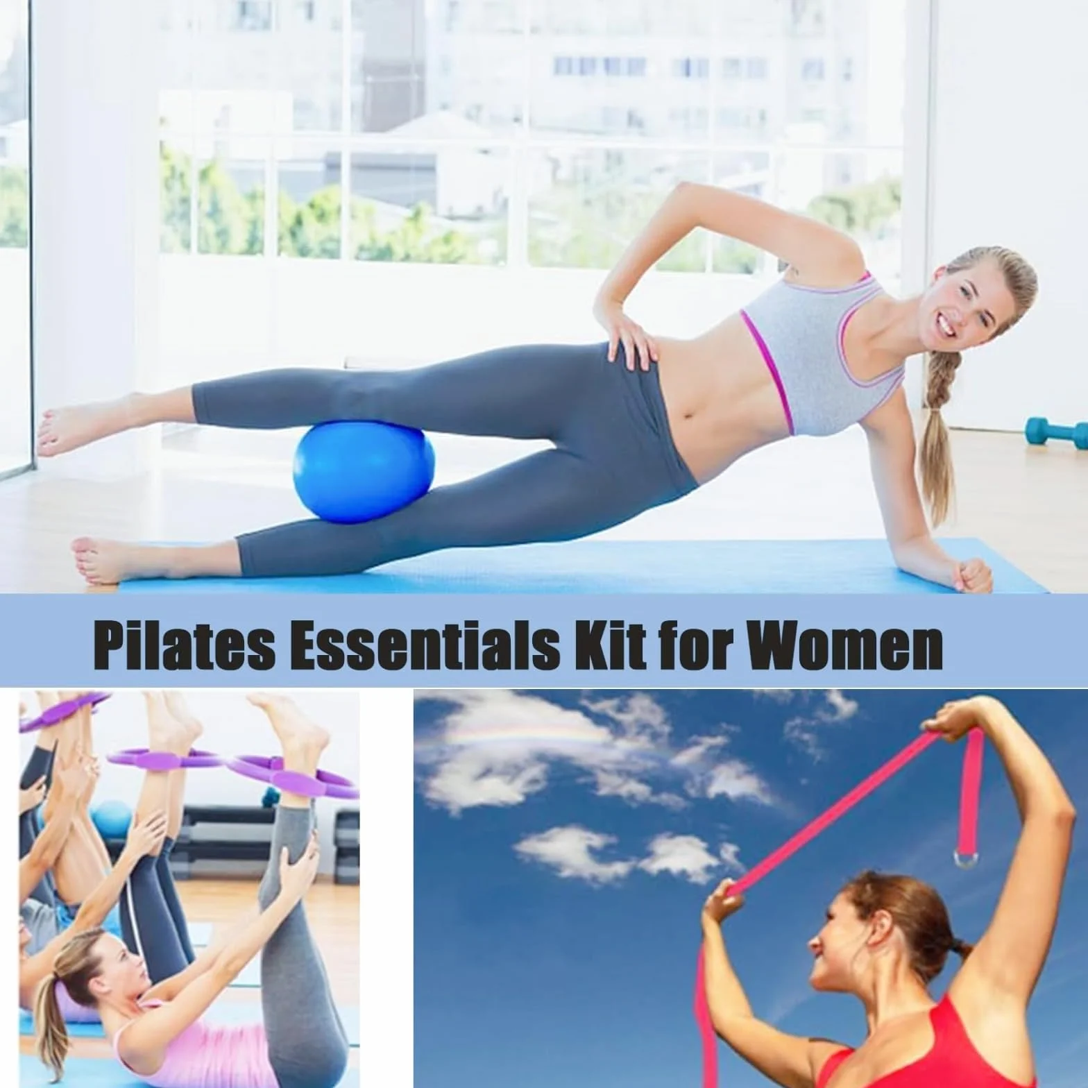 Générique Ensemble Pilates Yoga 11 Pièces — Kit Pilates Maison, Kits de Yoga et Pilates, Pilates Accessoires, Bande de Résistance pour Pilates, Anneaux de Pilates pour Jambes, Bras et Cuisses
