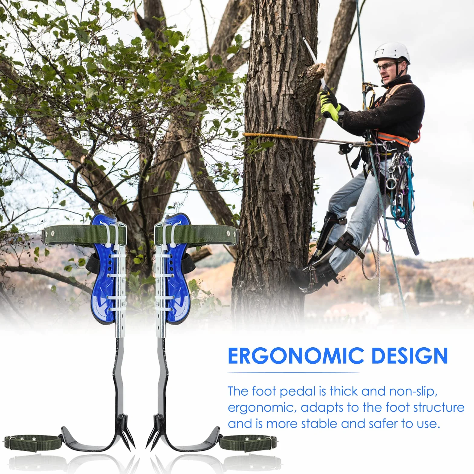 Ensemble De Pointes D'escalade d'arbre, Griffe Elagage Equipement d'escalade d'arbre,Tree Climbing Spikes Réglable en hauteur,Avec de ceinture de harnais de sécurité réglables
