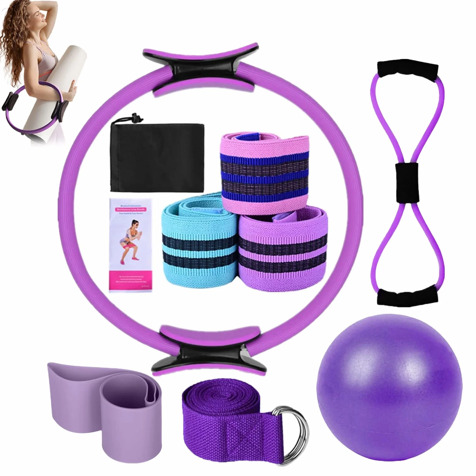 Better Me Pilates Kit, Pilates Essentials Kit for Women, Booty Bands for Working Out Glutes Yoga Ball 25cm Figure 8 Resistance Band Yoga Bands for Stretching for Advanced and Beginners Users