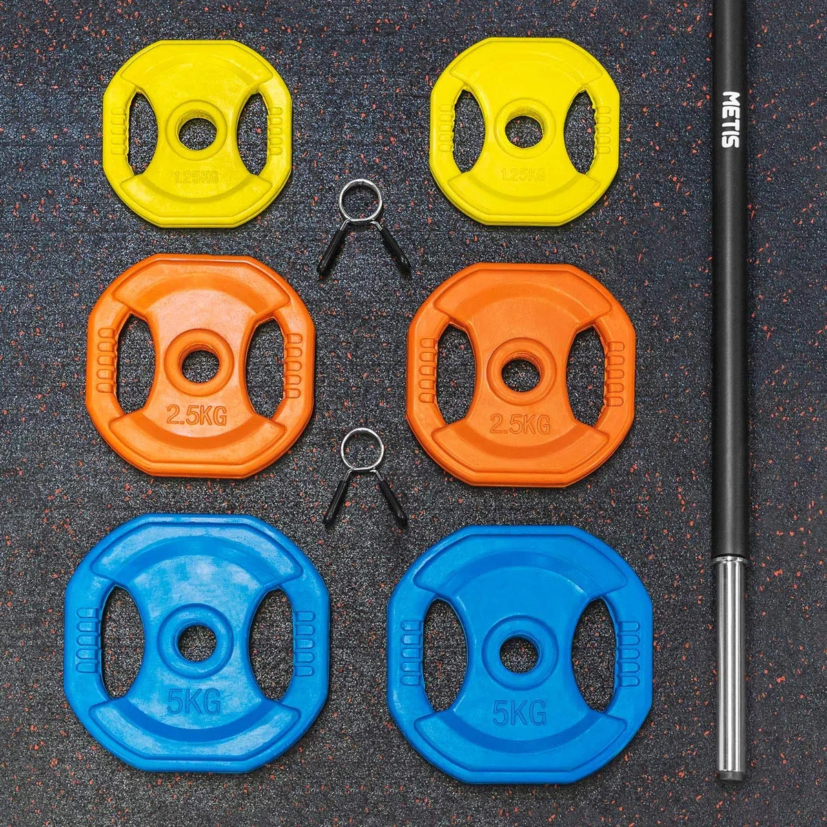 METIS Ensemble de Poids pour Musculation de 20 kg | Barre, Disques de Poids et Clips de Verrouillage | Parfait pour Salles de Sport Commerciales ou à Domicile