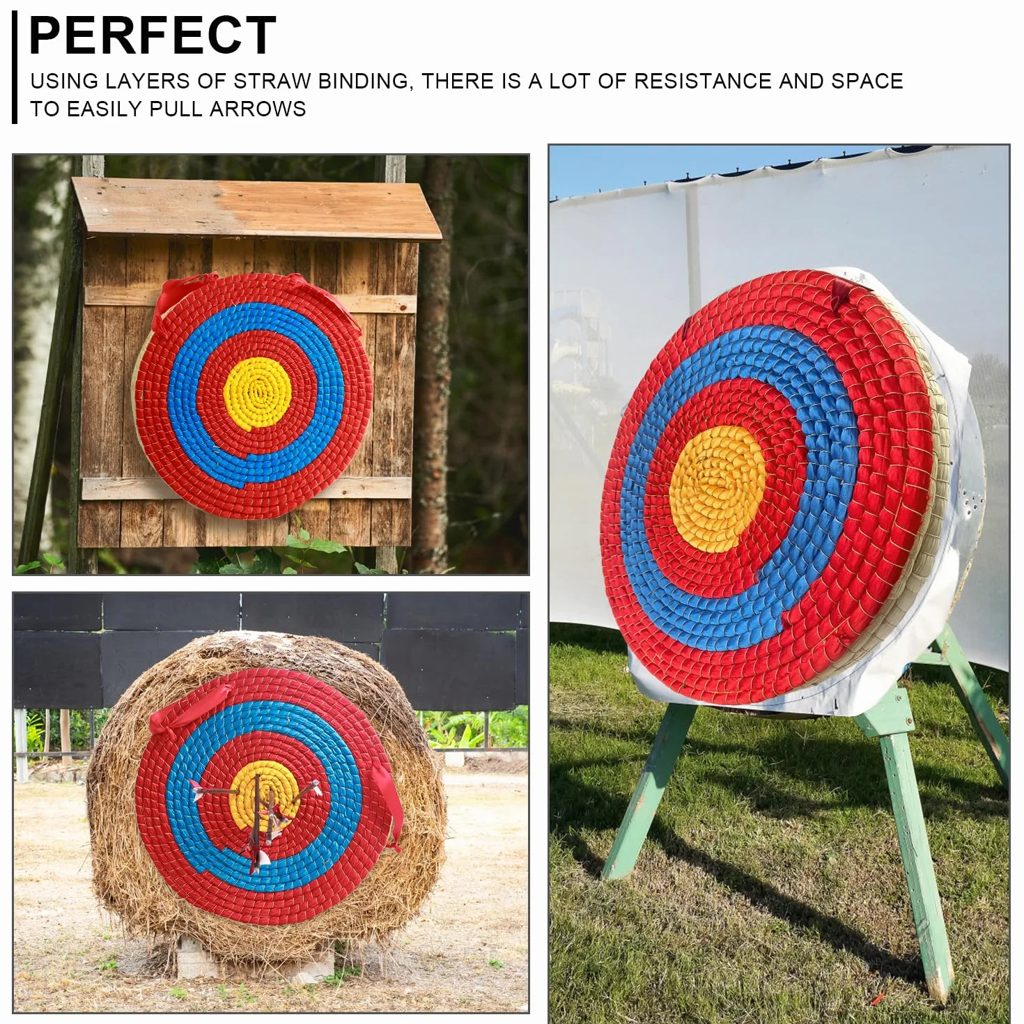 Cible de tir à l'arc, cible ronde en paille solide, cible traditionnelle en paille, utilisée pour les sports de plein air, l'arc de tir à l'arc, les fléchettes et la pratique du tir pour
