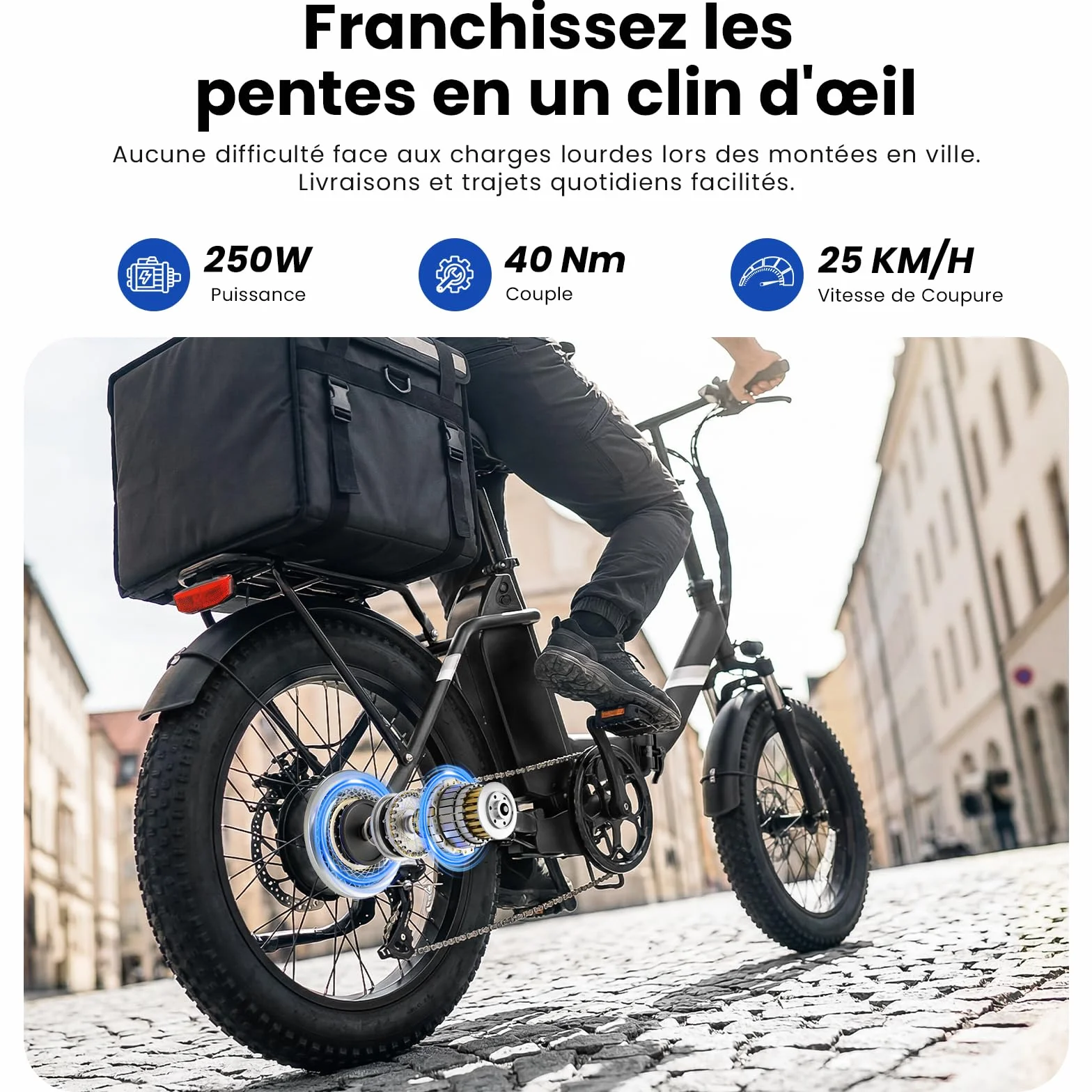 Touroll S3/S3 Pro Vélo Électrique Fat Bike Pliable, Pneus 20"x3.0" Tout Terrain, Grande Autonomie 195KM/ 65KM, 7 Vitesses, VTC E-Bike pour Adulte, Idéal pour Les Longs trajets et Les Voyages