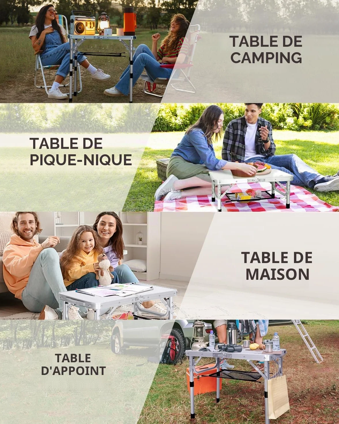 Table de Camping Pliante Sportneer 4 Hauteurs Réglables 60×40 cm Aluminium