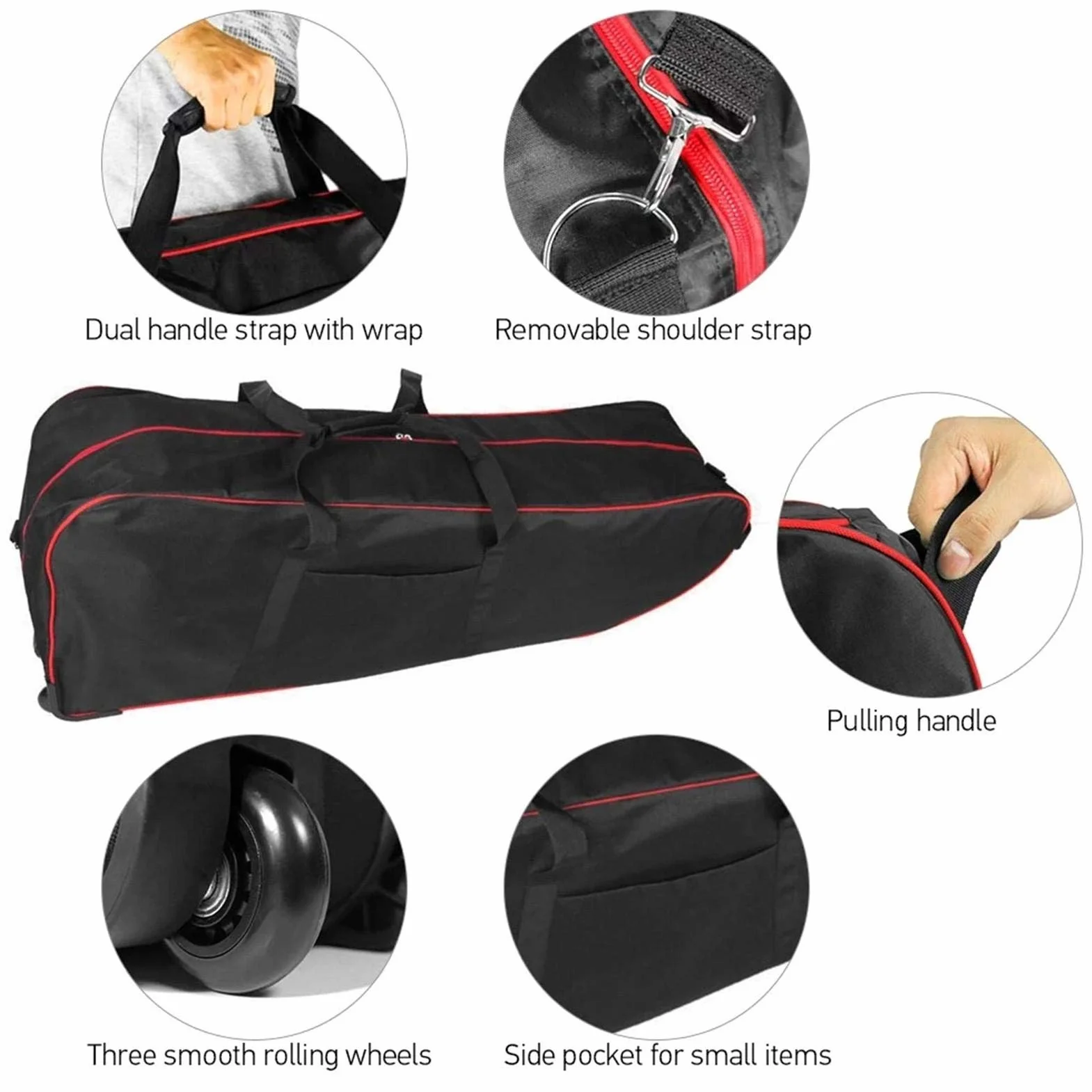 Sac De Transport Pliable pour Scooter, Sac De Rangement Étanche Rayures pour Scooter, Sac À Dos De Transport pour Scooters À Équilibrage Automatique De 10" et Deux Roues Noir-Rouge