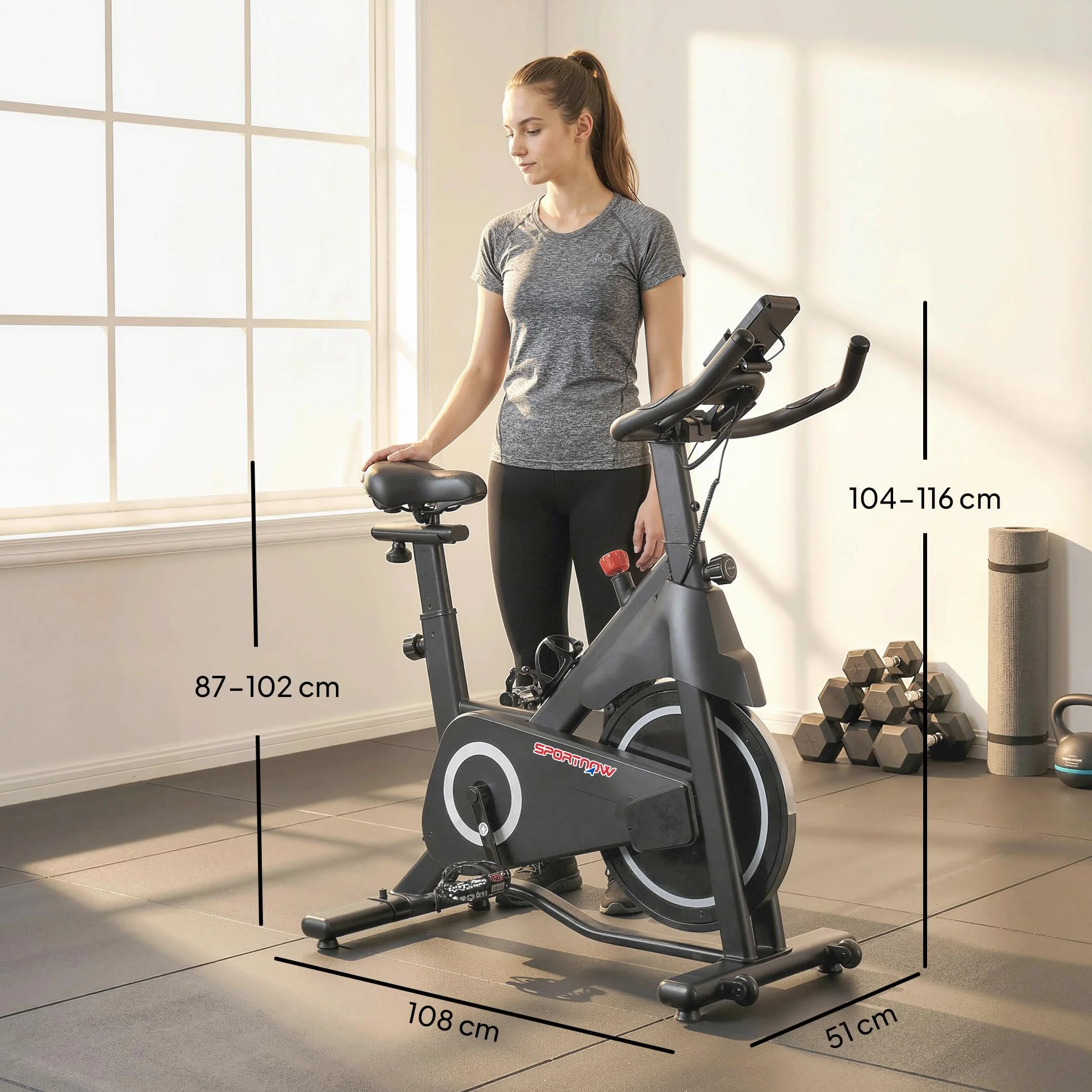 SPORTNOW Vélo d'Appartement avec Résistance Magnétique Réglable, Vélo d'Appartement avec Écran LCD, Siège Confortable, Selle et Guidon Réglables, pour Entraînement Cardio, Capacité 120 kg