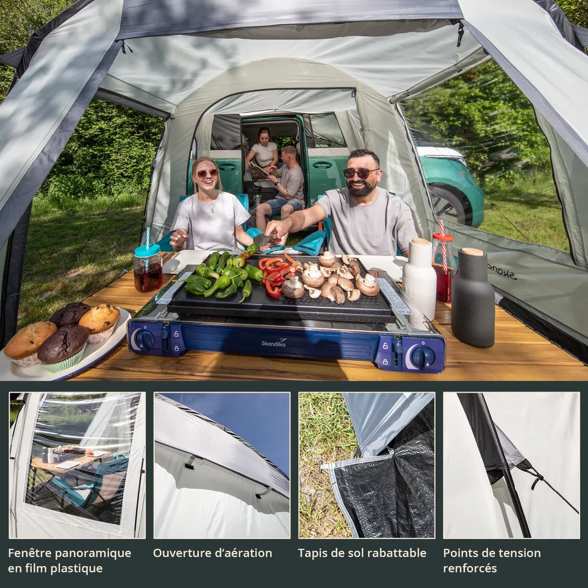 Skandika Camper Tramp Auvent de bus | Autonome avec cabine de couchage pour 2 à 4 personnes, hauteur debout 2,1 m, toit pare-soleil, colonne d'eau 3000 mm | Tente pour voiture, bus, van, monospace,