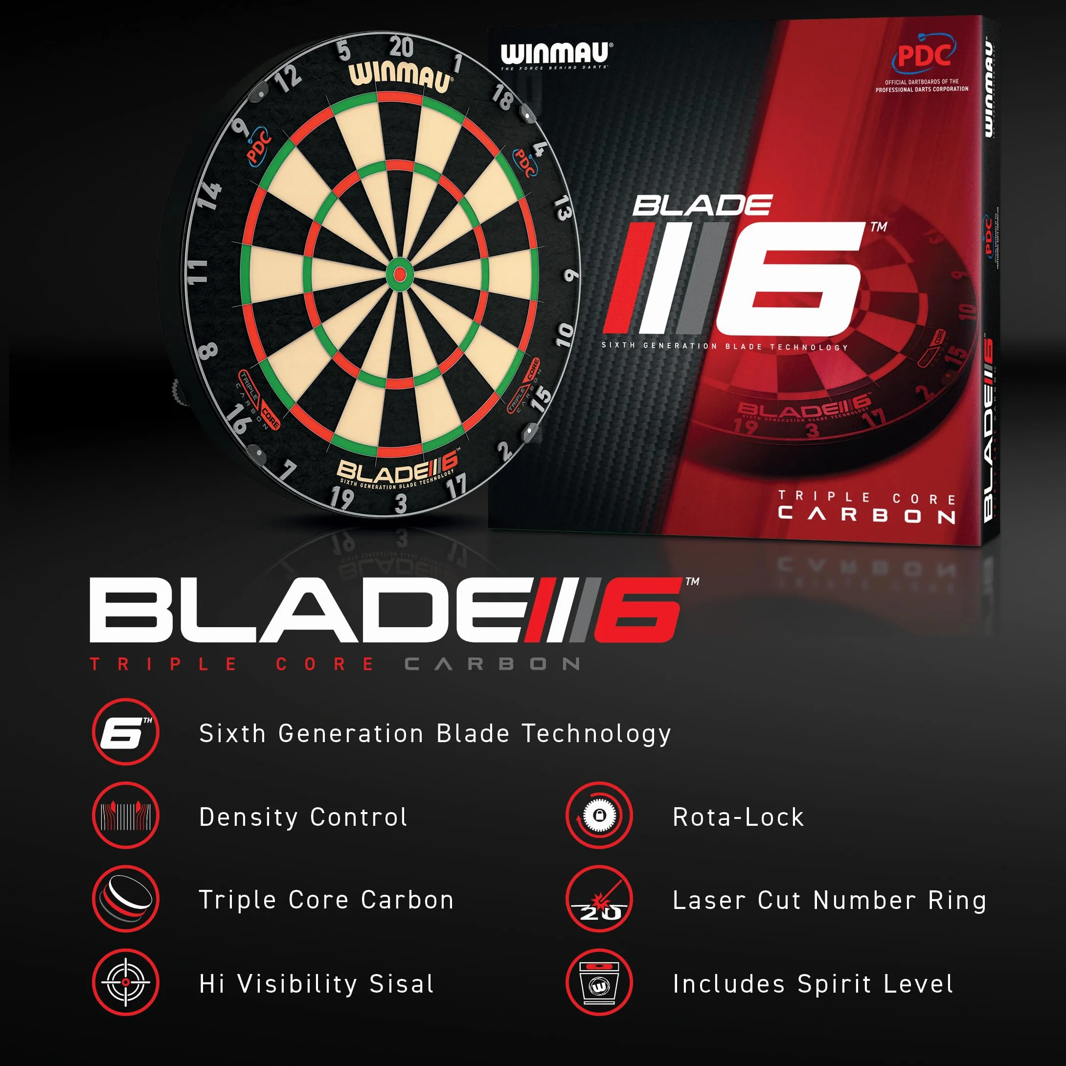 WINMAU Cible de fléchettes professionnelle Winmau avec bordure PDC | 2 jeux de fléchettes en acier, système Rota Lock | Cible de fléchettes en sisal | Idéal pour les tournois et l'entraînement