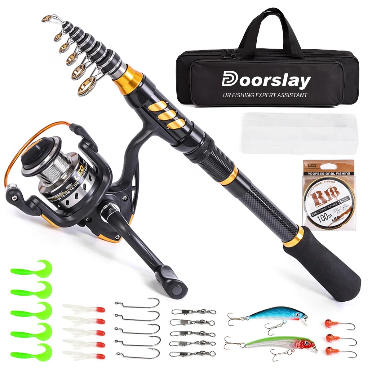 Kit de pêche portable professionnel complet 2,4 m Canne à pêche télescopique Moulinet de pêche appât Ligne 100 m Pour débutants et amateurs de pêche (Type B-18)