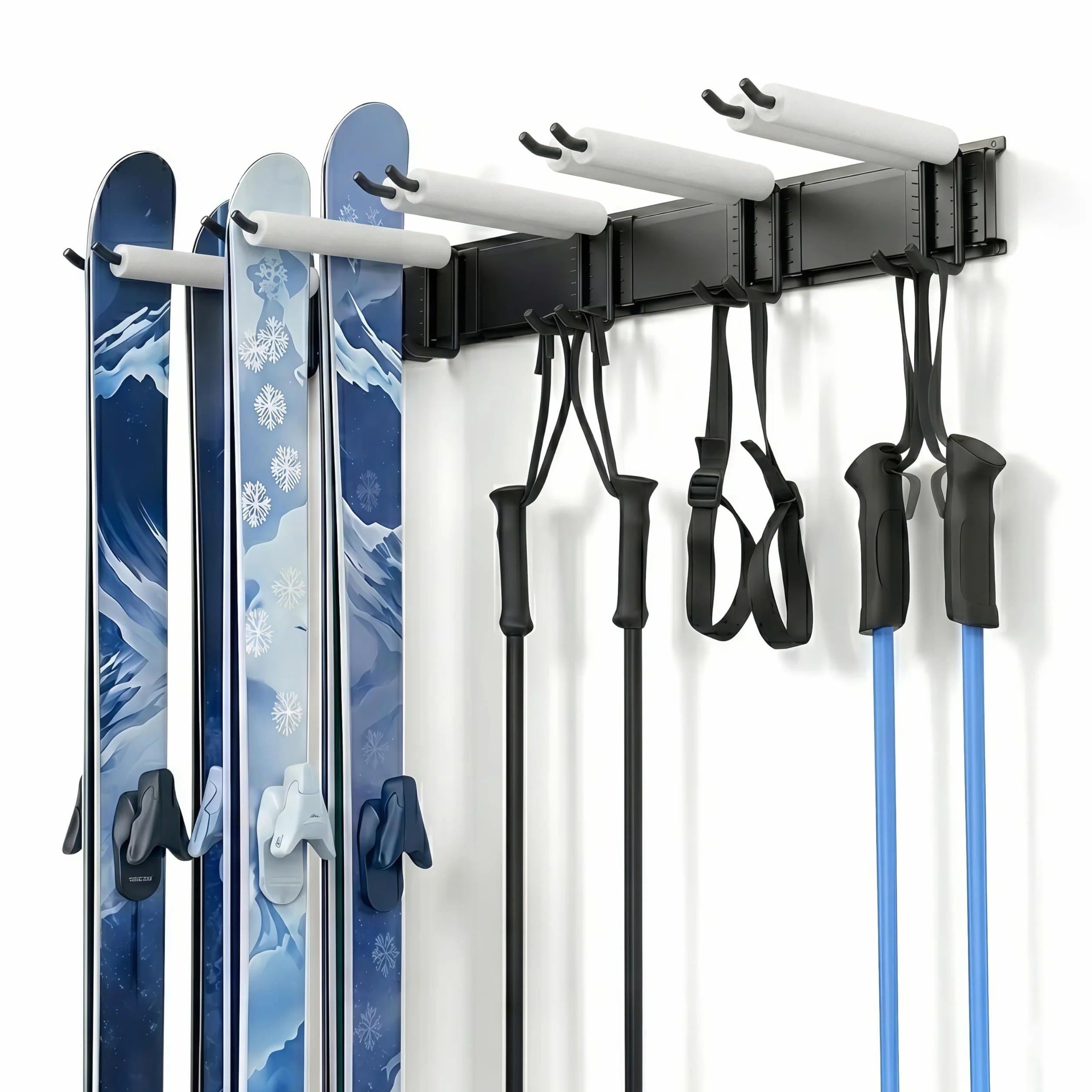 Kit de Support de Rangement à Skis pour 10 Paires Snowboards, 5 Crochets, Support Mural, Jusqu'à 300 LBS