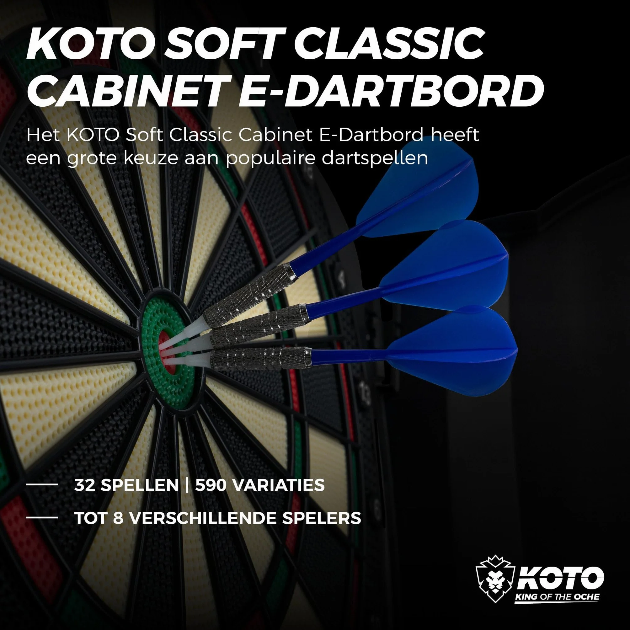KOTO - Jeu de Flechette Electronique Classique Soft, Cible Flechette Electronique, (39x1.5x43.3 cm), 6 Fléchettes Pointe Plastique, 32 Jeux, 590 Variantes, pour Enfants et Adultes