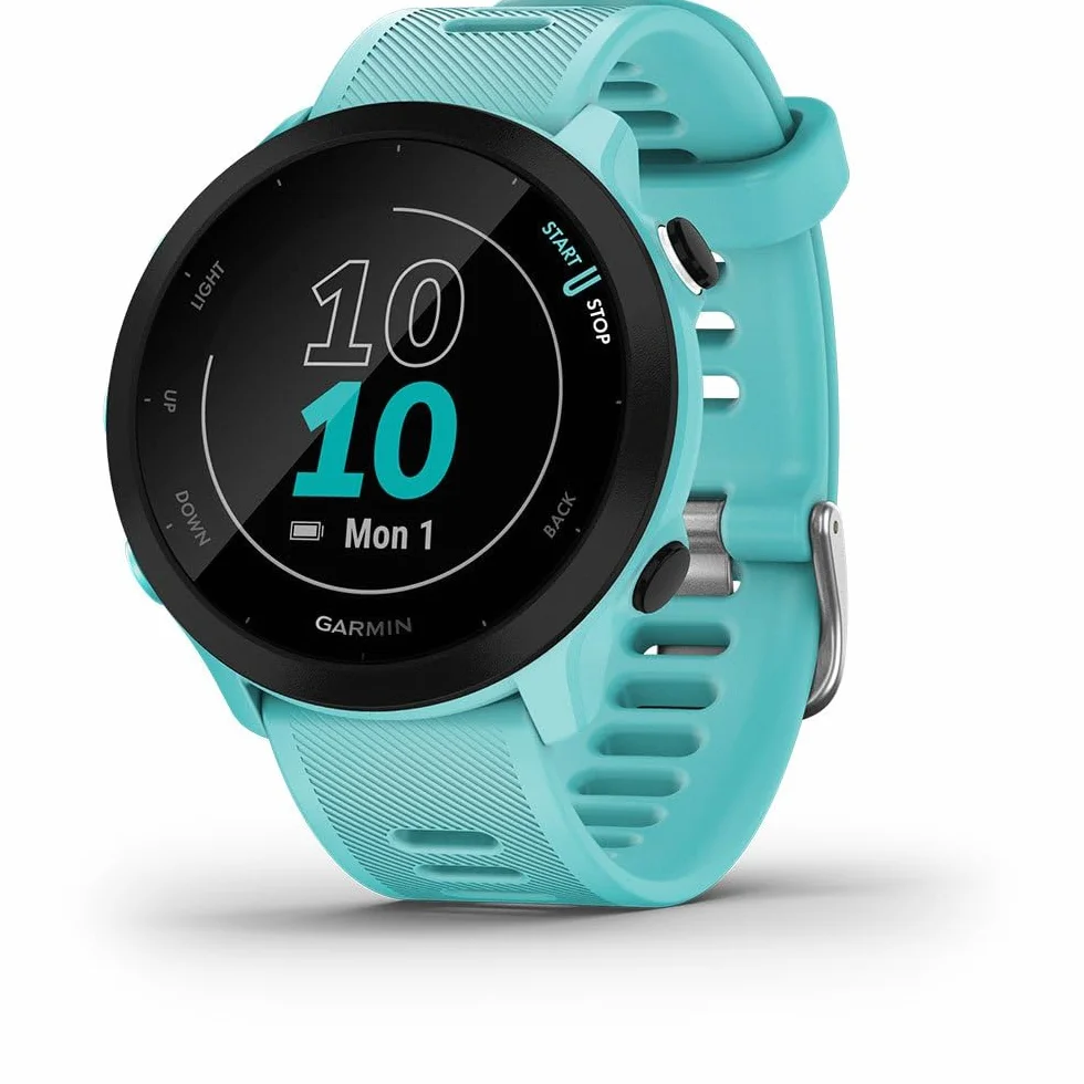 Garmin – Forerunner 55 - Montre GPS multi-activités running avec fonctions d’entrainement Garmin Coach et cardio au poignet – Vert d’eau (Reconditionné)