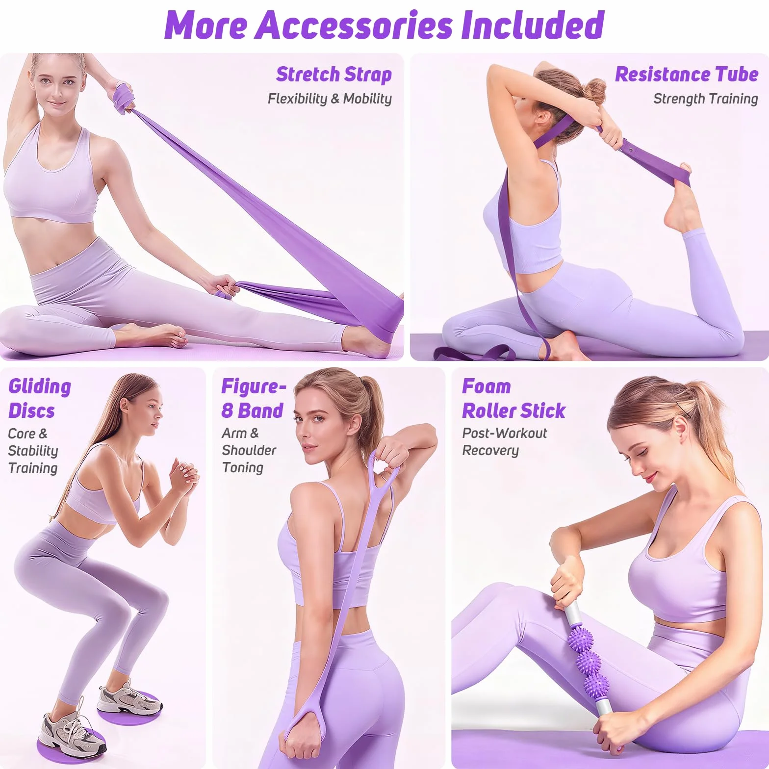 Asten Kit de pilates à domicile pour femme : équipement de Pilates, anneau et balle de Pilates avec bandes de résistance, curseur de base, rouleau en mousse, kit essentiel de pilates pour entraînement