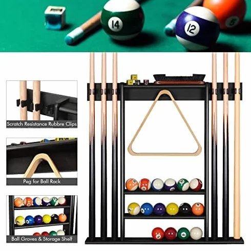 Support mural pour queues de billard 6 bâtons + balles, bois de bambou, accessoires de billard compact