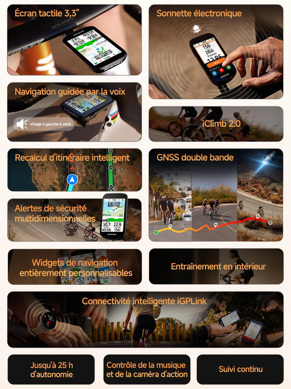 iGPSPORT BSC500 Compteur Velo sans Fil, 3,3" Grand Écran Tactile Navigation Vocale Sonnette Électronique Mode Vélo Électrique, d’Entraînement en Montée, 32 Go Compteur Velo GPS