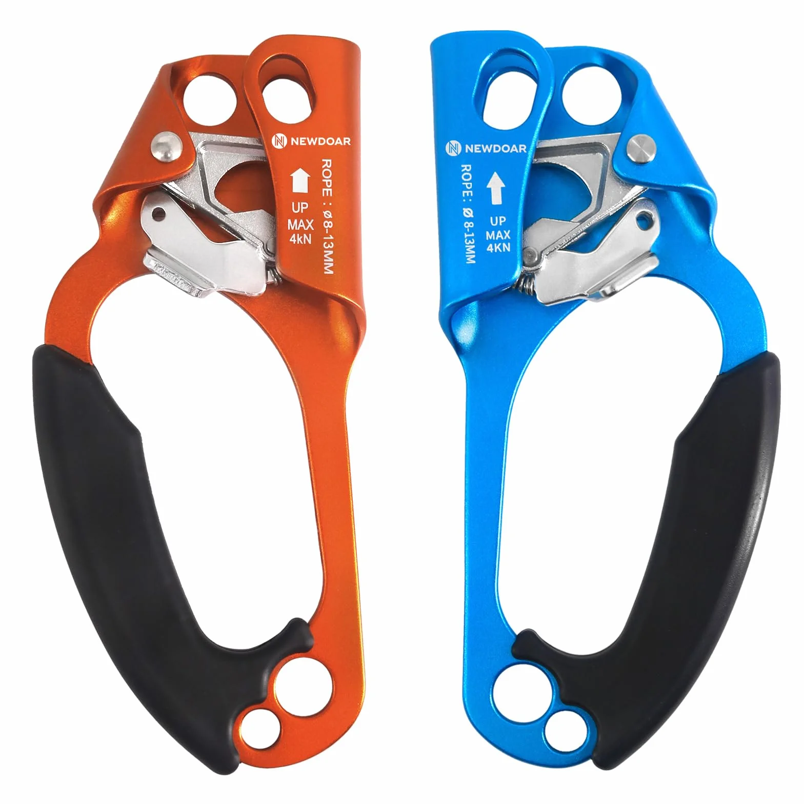 NewDoar UIAA & CE Certifié Main Ascendeur Bloqueur Poignée Ergonomique Escalade Arbre Arboriste Rappel Gear Équipement Corde Pince pour 8~13 MM Corde-Orange Gauche et Bleu Droit