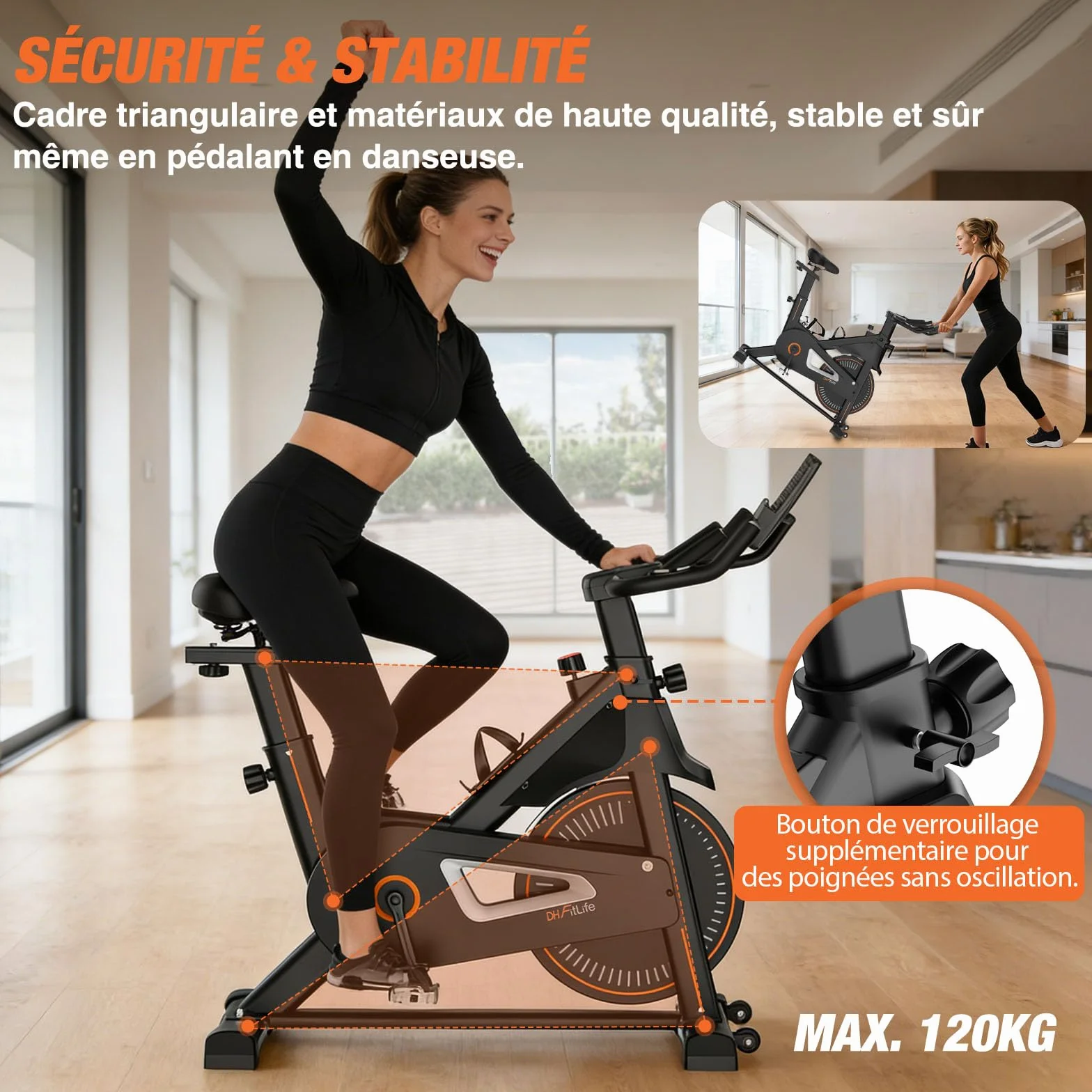 DH FitLife Vélo d’appartement ergomètre | Hometrainer silencieux à résistance magnétique | Capteur de pouls & APP | Guidon amélioré, écran/moniteur | 150–195 cm