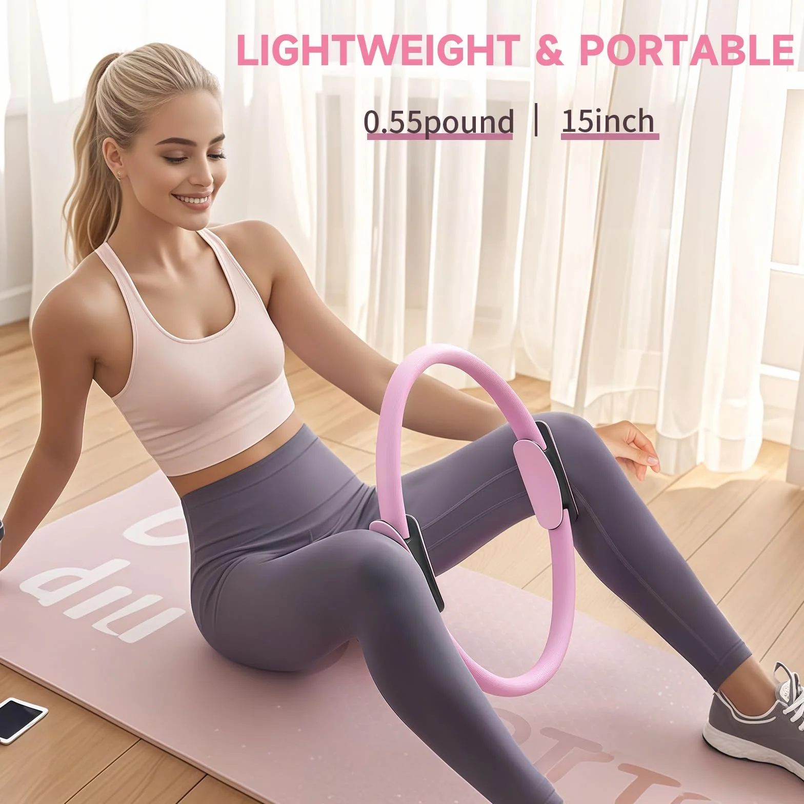 Kit Pilates Essentiel - Accessoires de Fitness Portables - avec Anneau Pilates Tonifiant, Bandes de Résistance Longues, Bandes Pilates Loop, Ballon Pilates Souple et Chaussettes Pilates Grip