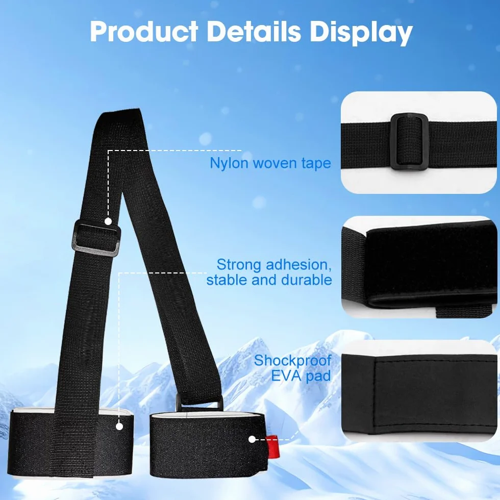 2 Pièces Sangles de Ski, Bandoulière de Ski Sangle de Ski Réglables Robustes Ski Strap Rangement à Skis Portables Sangles de Snowboard pour Transporter Facilement des Skis et des Pôles